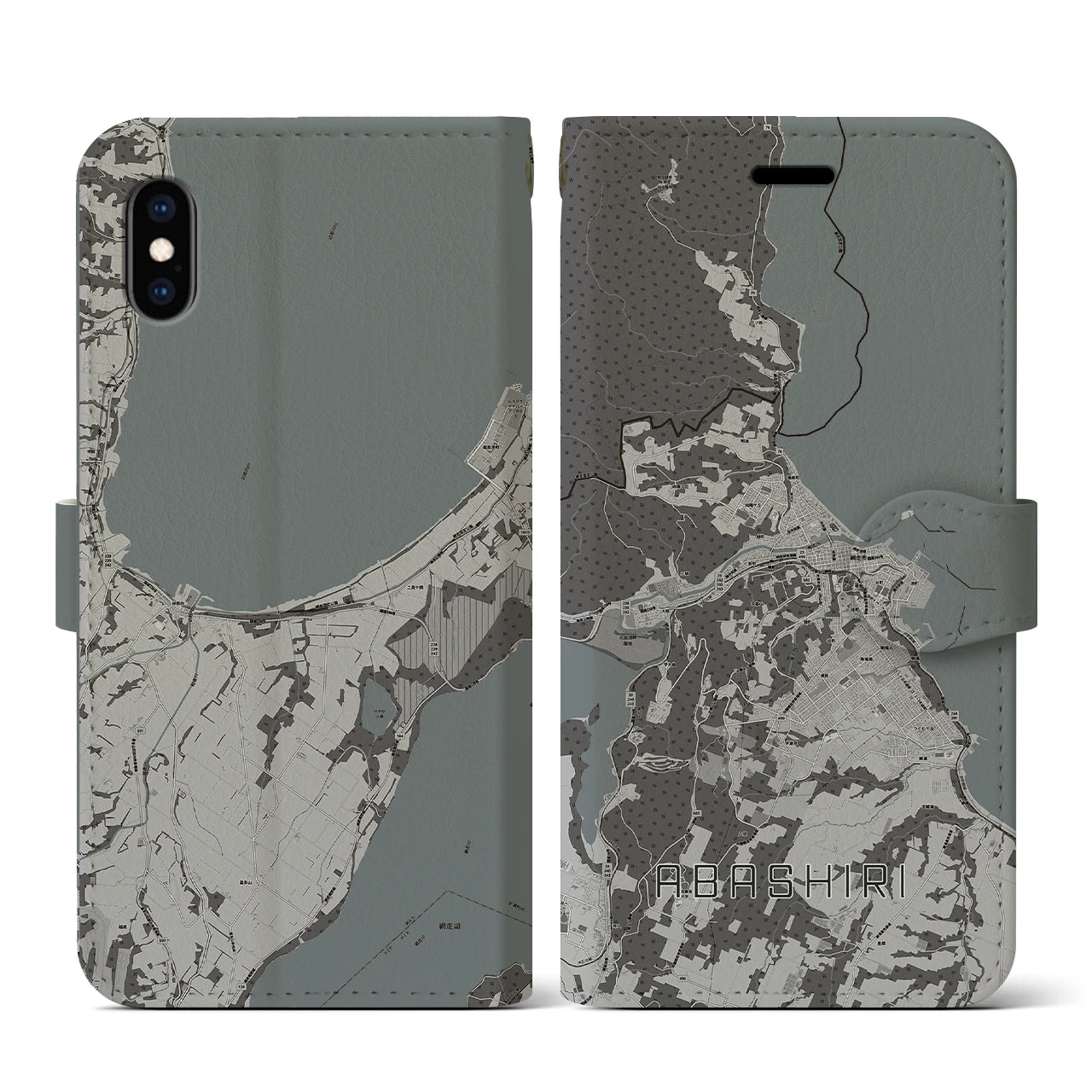 【網走(北海道)】地図柄iPhoneケース(手帳タイプ)モノトーン・iPhone XS / X 用