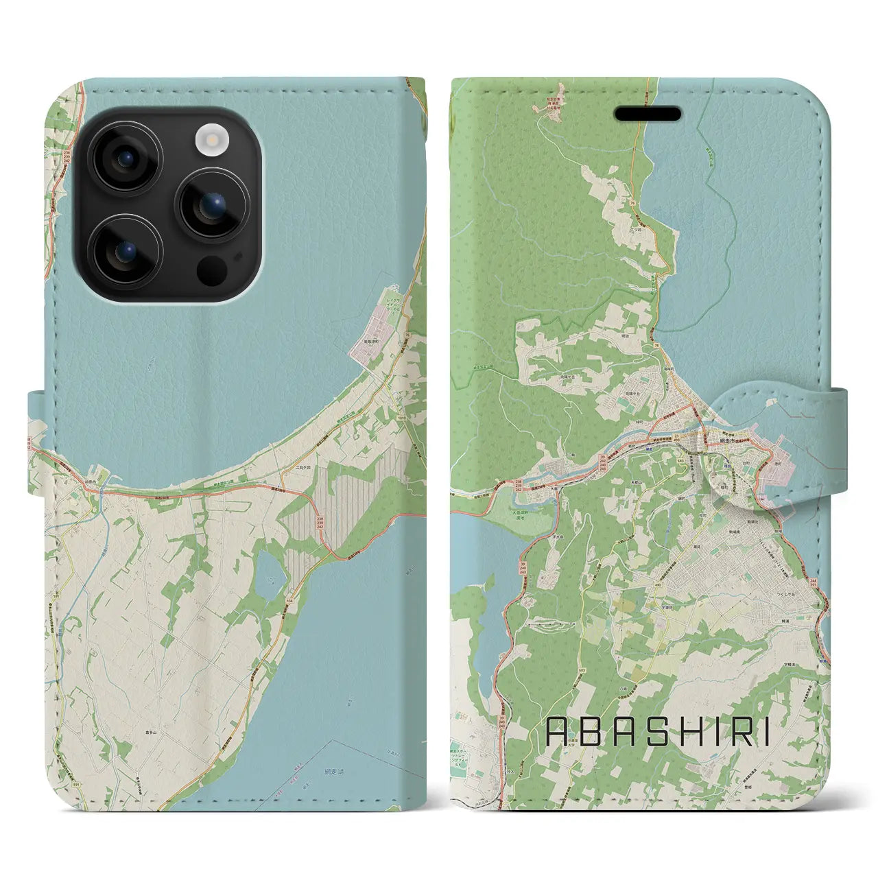 【網走(北海道)】地図柄iPhoneケース(手帳タイプ)ナチュラル・iPhone 16 用