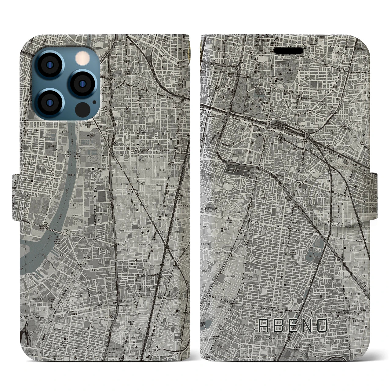 【阿倍野(大阪府)】地図柄iPhoneケース(手帳タイプ)