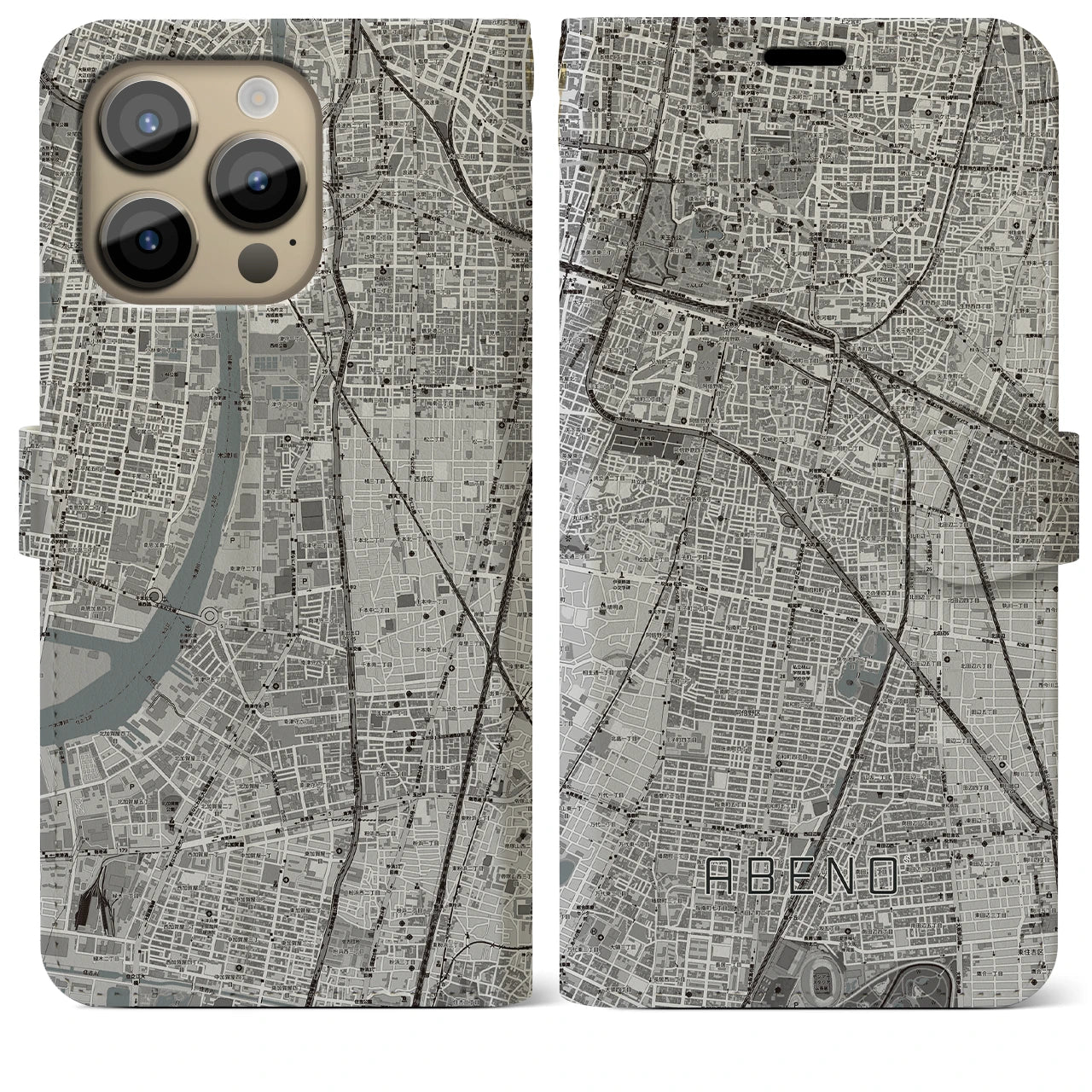 【阿倍野(大阪府)】地図柄iPhoneケース(手帳タイプ)