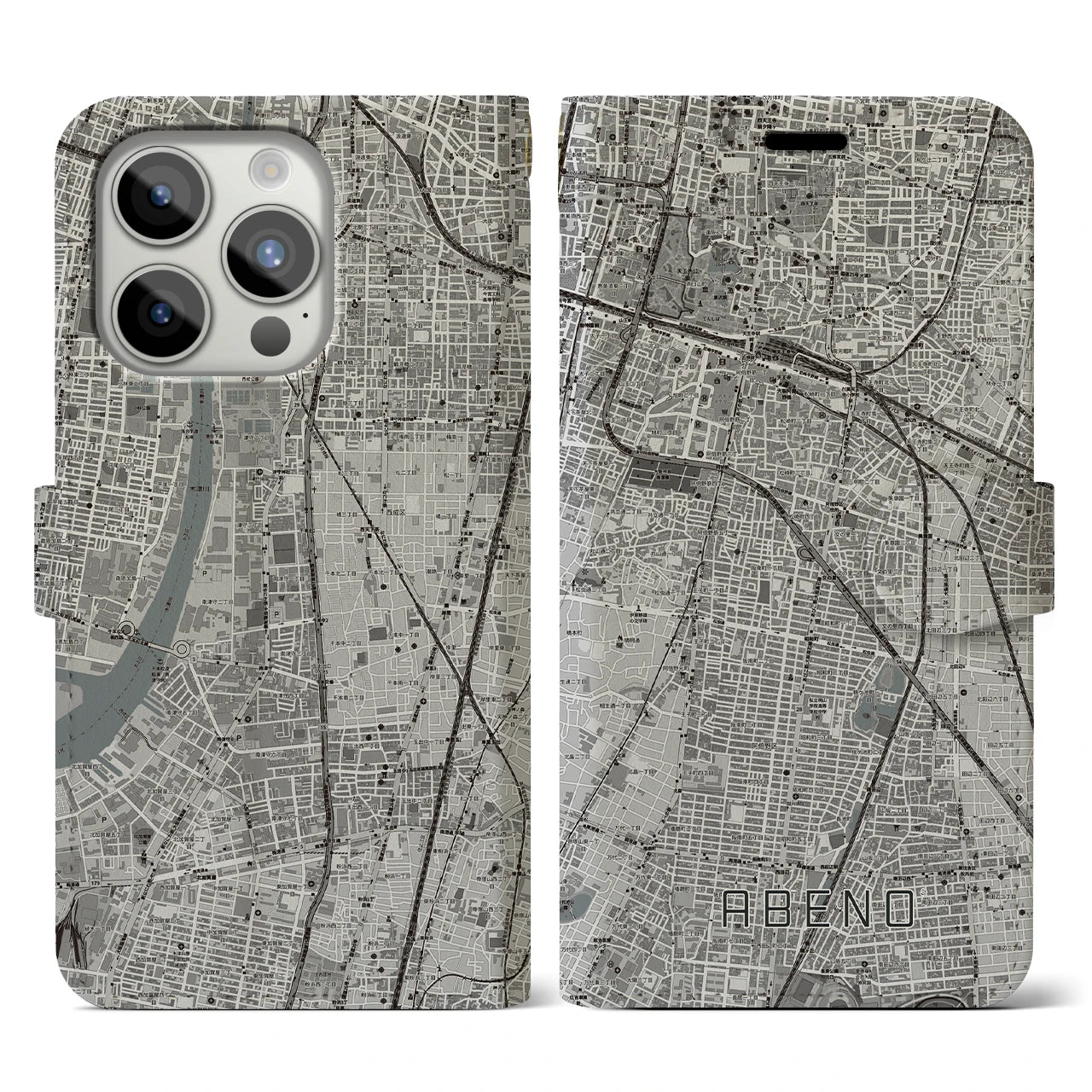 【阿倍野(大阪府)】地図柄iPhoneケース(手帳タイプ)