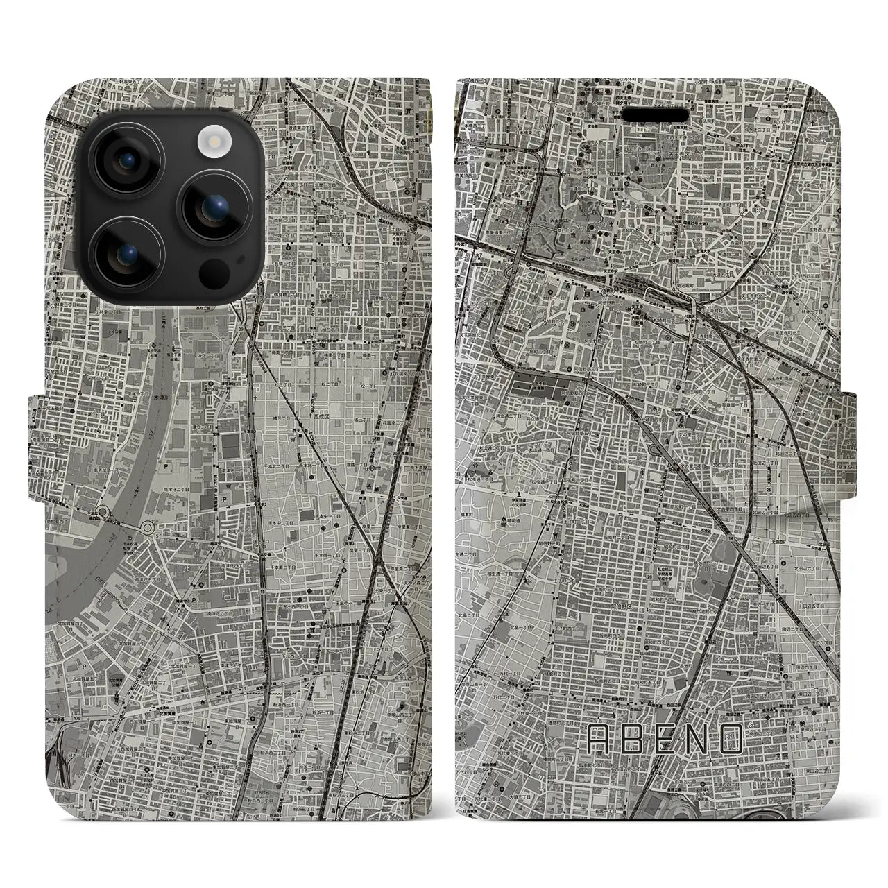 【阿倍野(大阪府)】地図柄iPhoneケース(手帳タイプ)