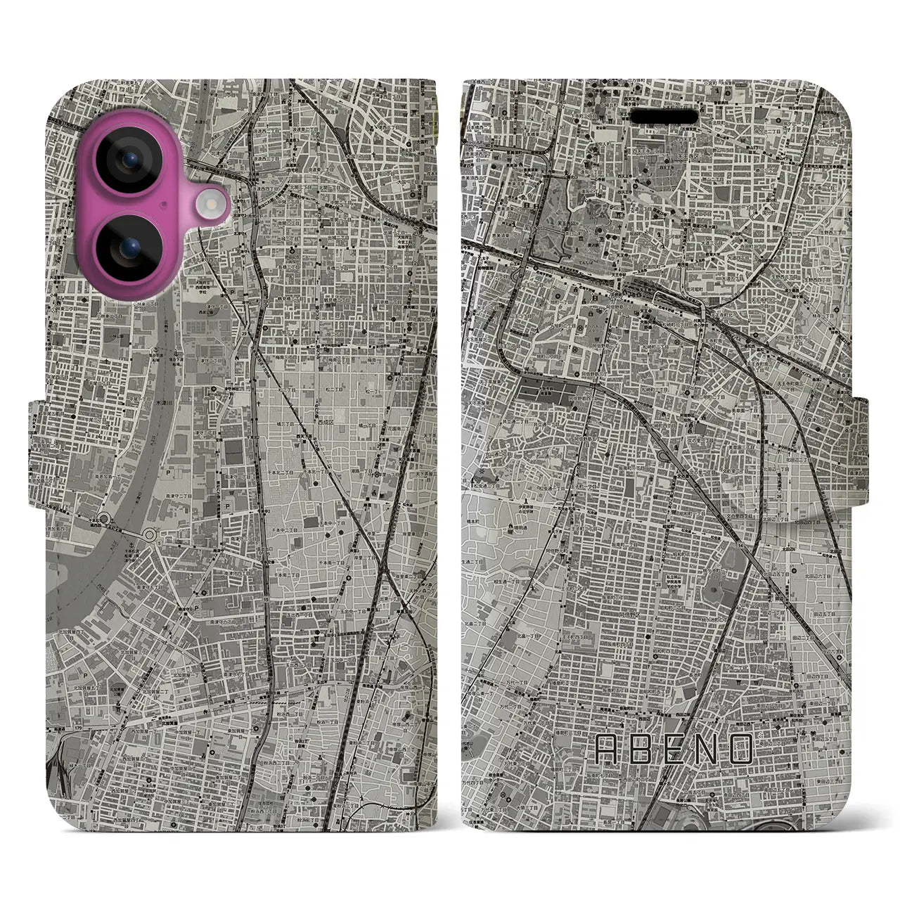 【阿倍野(大阪府)】地図柄iPhoneケース(手帳タイプ)