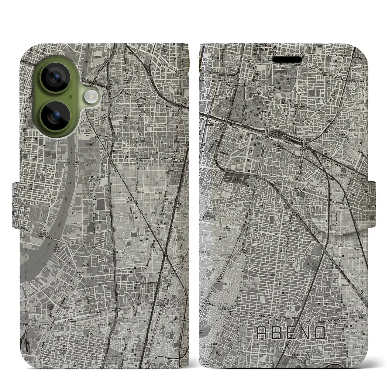 【阿倍野(大阪府)】地図柄iPhoneケース(手帳タイプ)