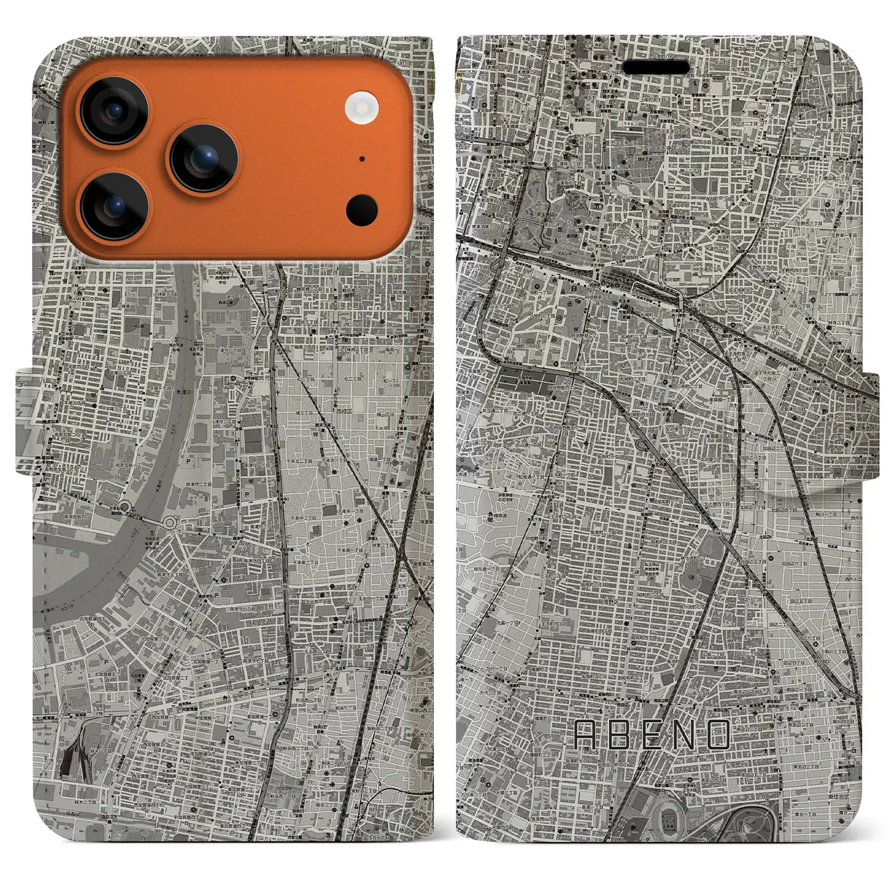 【阿倍野(大阪府)】地図柄iPhoneケース(手帳タイプ)