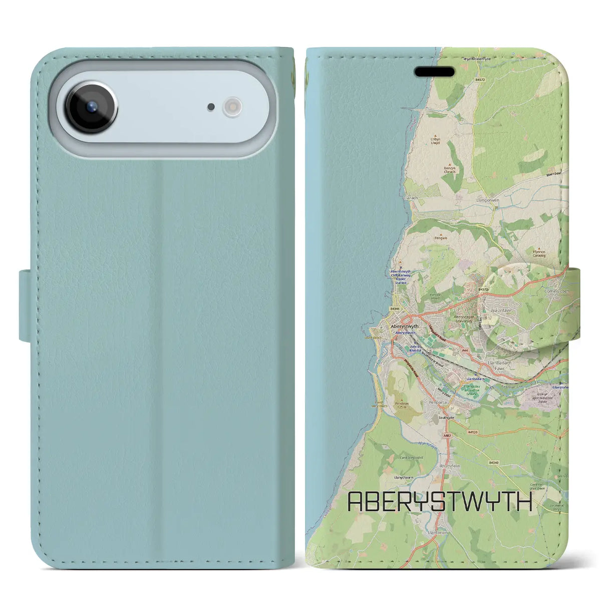 【アベリストウィス(イギリス)】地図柄iPhoneケース(手帳タイプ)モノトーン・iPhone 18 Pro Max / 17 Pro Max 用