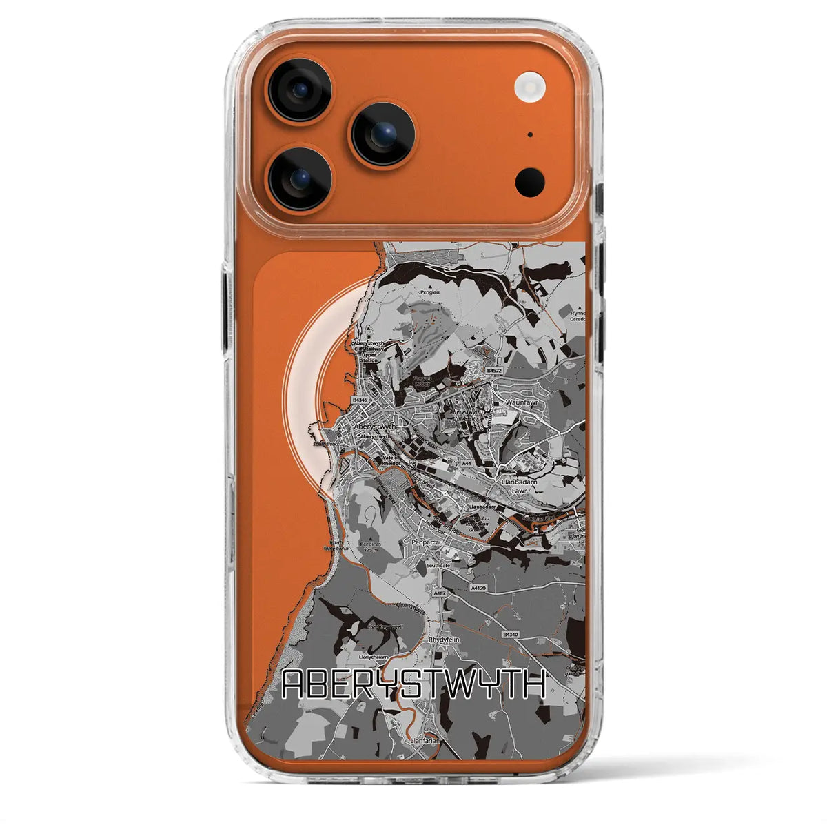 【アベリストウィス(イギリス)】地図柄iPhoneケース(MagSafeタイプ)モノトーン・iPhone 18 Pro Max / 17 Pro Max 用