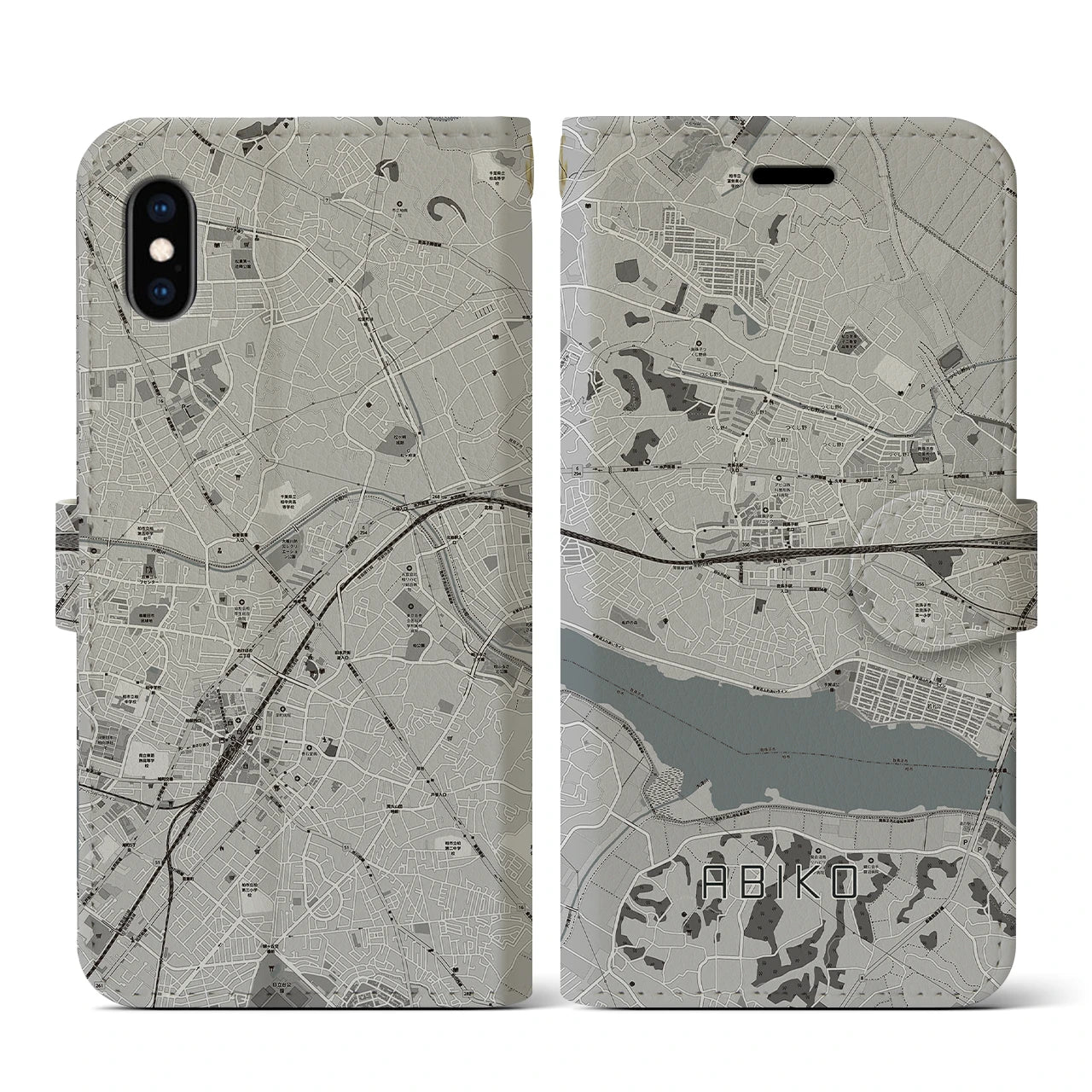 【我孫子(千葉県)】地図柄iPhoneケース(手帳タイプ)モノトーン・iPhone XS / X 用