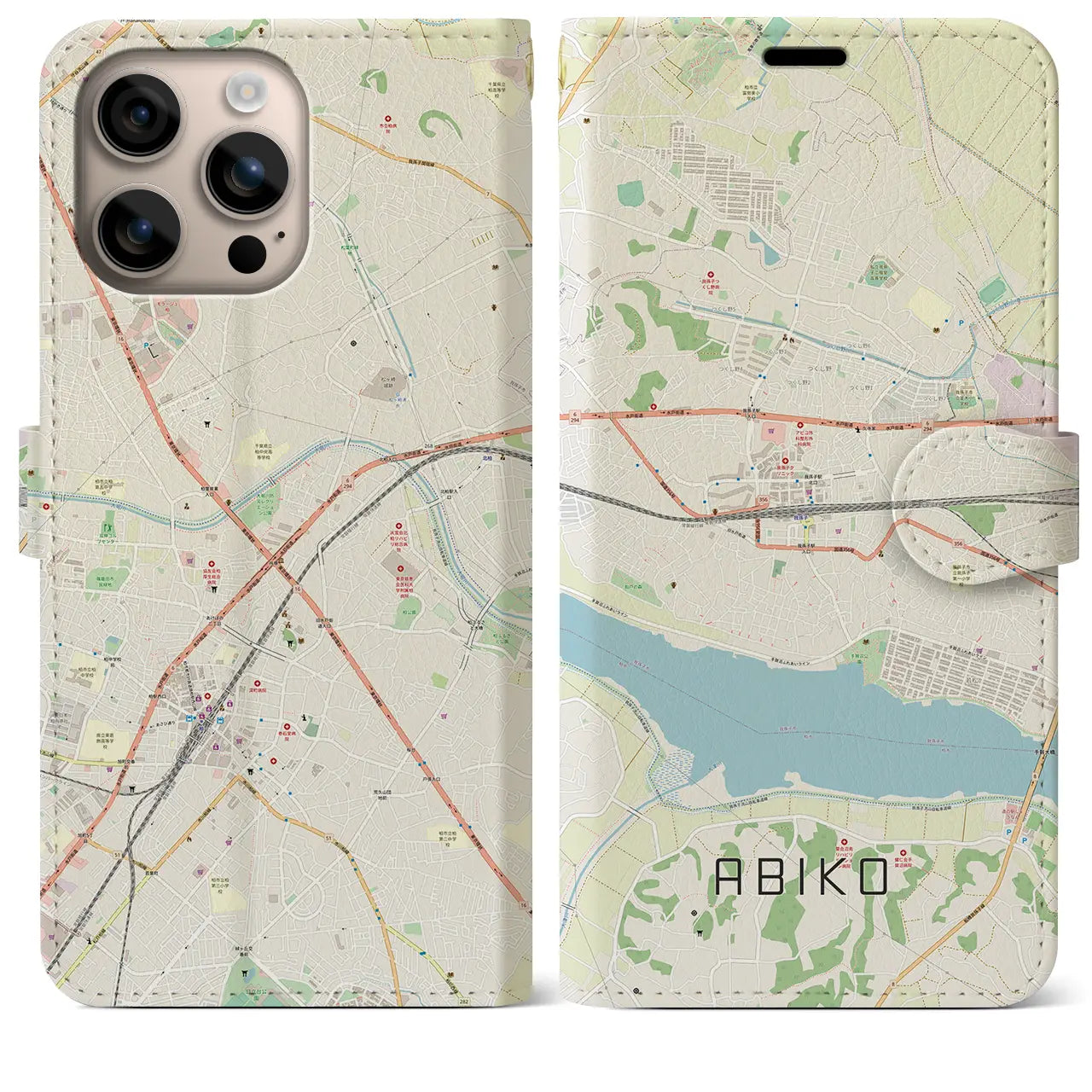 【我孫子(千葉県)】地図柄iPhoneケース(手帳タイプ)ナチュラル・iPhone 16 Plus 用