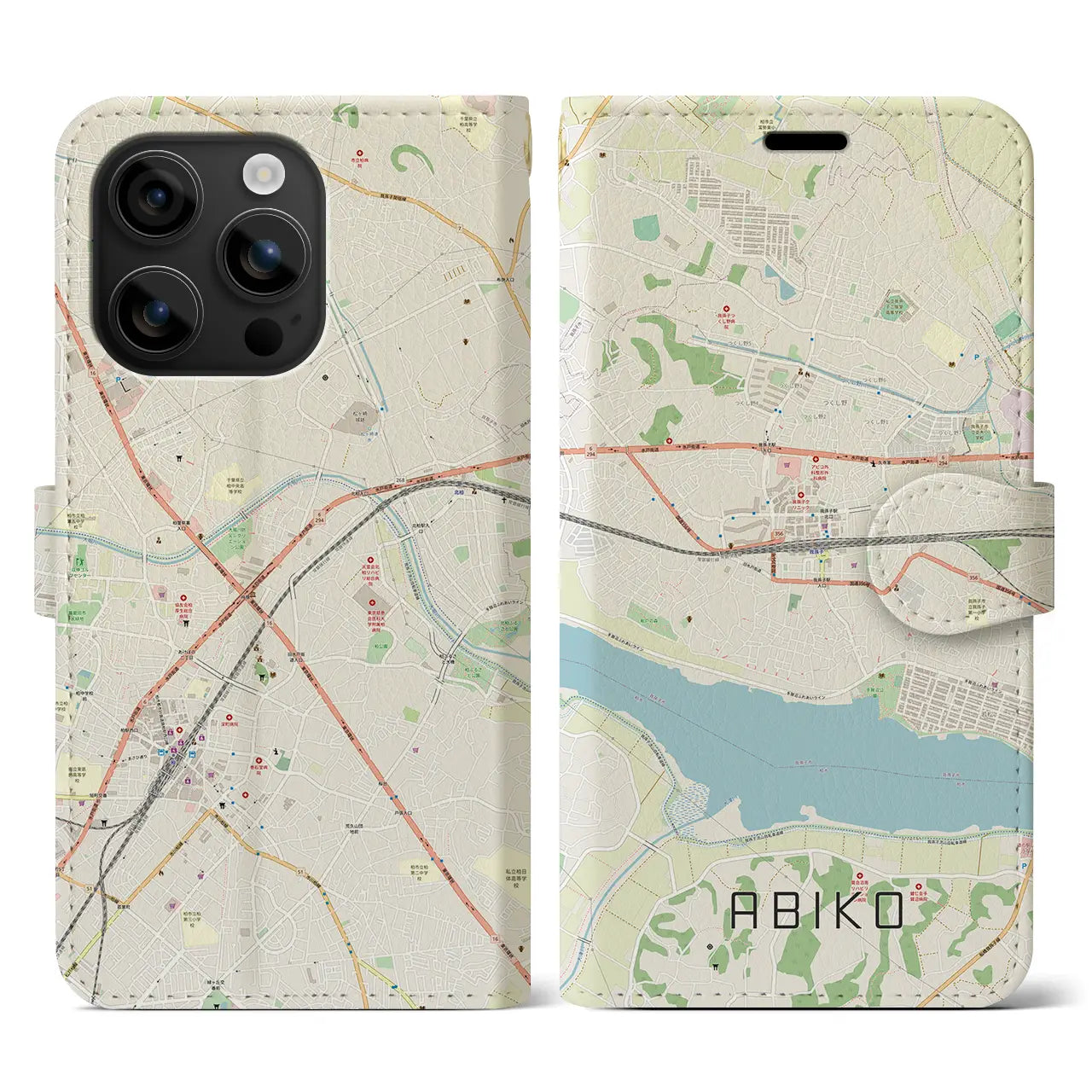 【我孫子(千葉県)】地図柄iPhoneケース(手帳タイプ)ナチュラル・iPhone 16 用