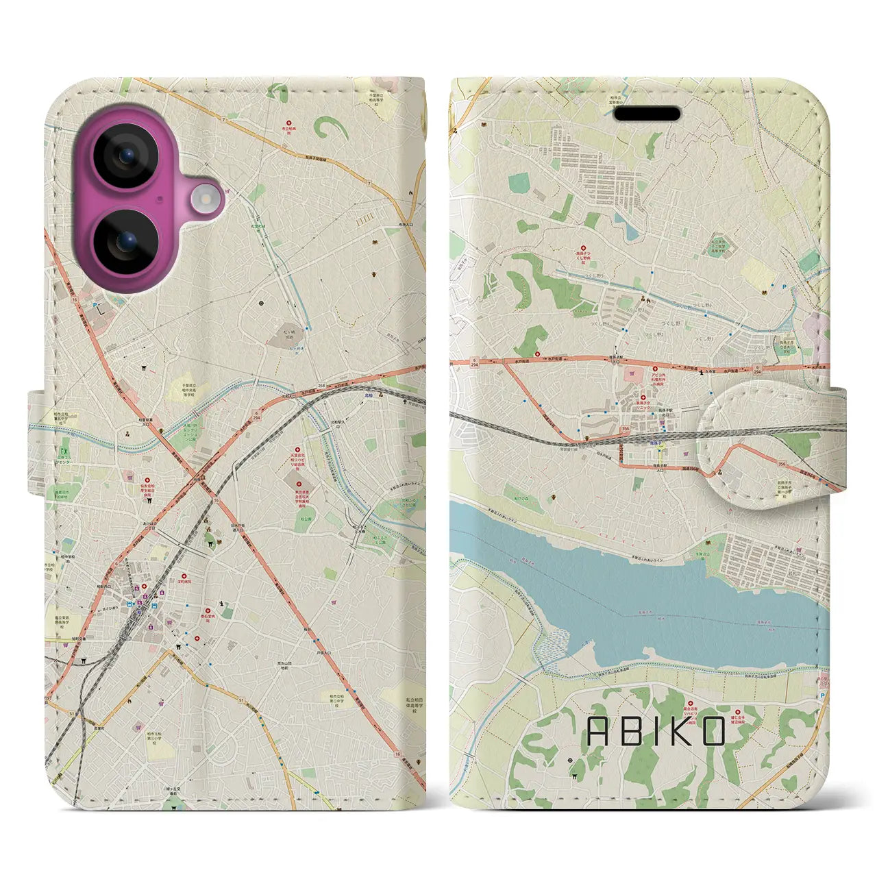 【我孫子(千葉県)】地図柄iPhoneケース(手帳タイプ)ナチュラル・iPhone 16 Pro 用