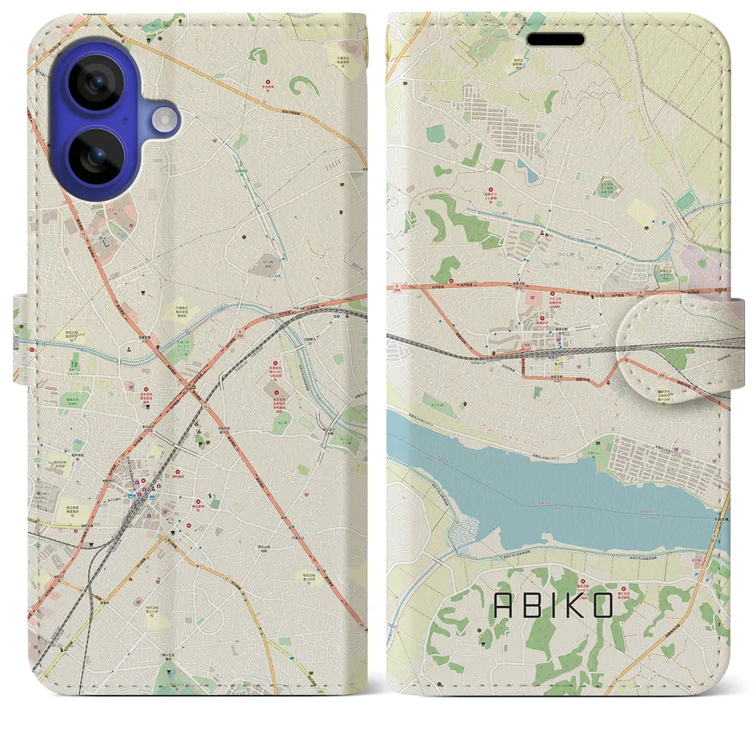 【我孫子(千葉県)】地図柄iPhoneケース(手帳タイプ)ナチュラル・iPhone 16 Pro Max 用