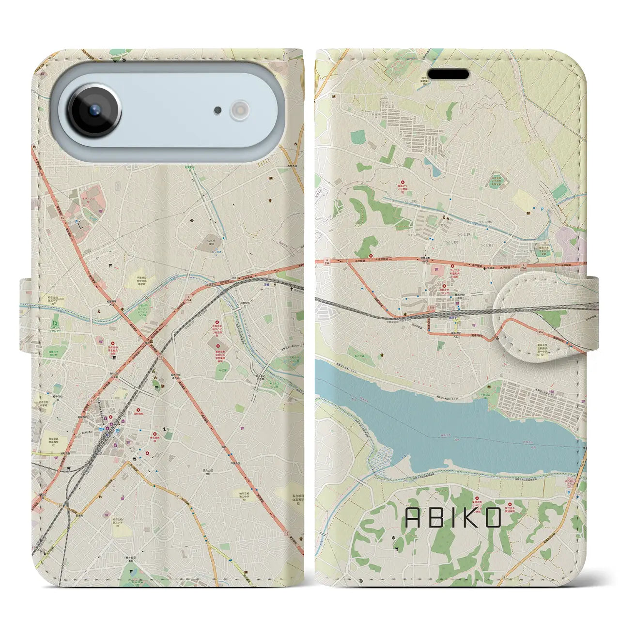 【我孫子(千葉県)】地図柄iPhoneケース(手帳タイプ)モノトーン・iPhone 17 Pro Max 用