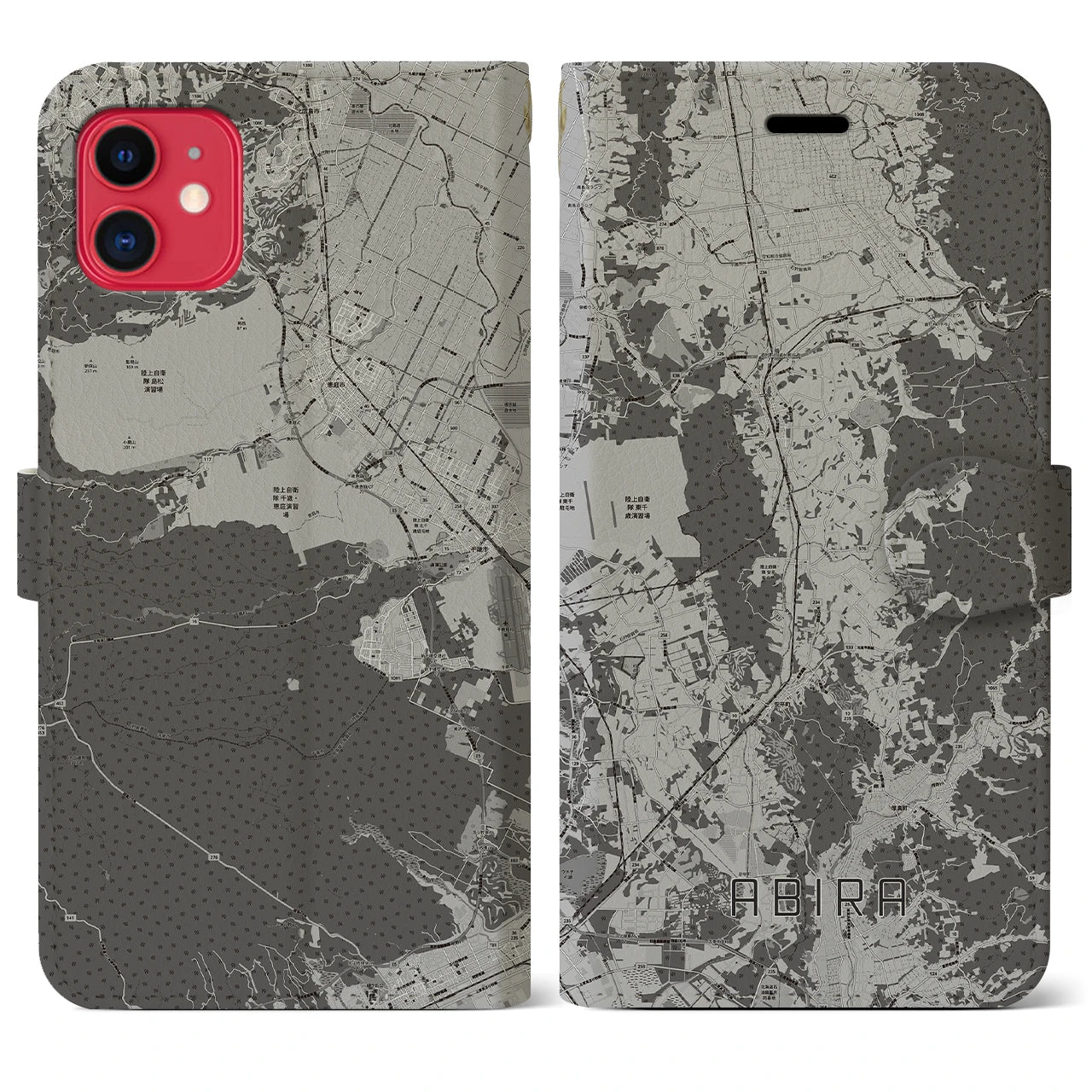 【安平(北海道)】地図柄iPhoneケース(手帳タイプ)モノトーン・iPhone 11 用