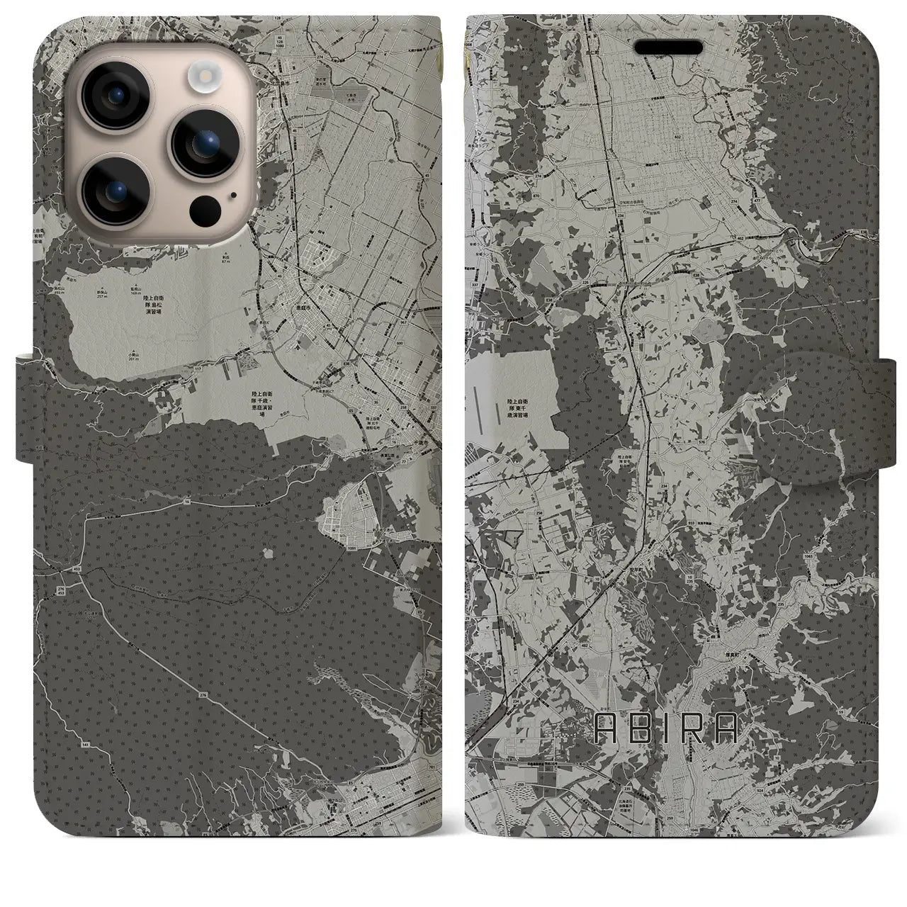 【安平(北海道)】地図柄iPhoneケース(手帳タイプ)モノトーン・iPhone 16 Plus 用