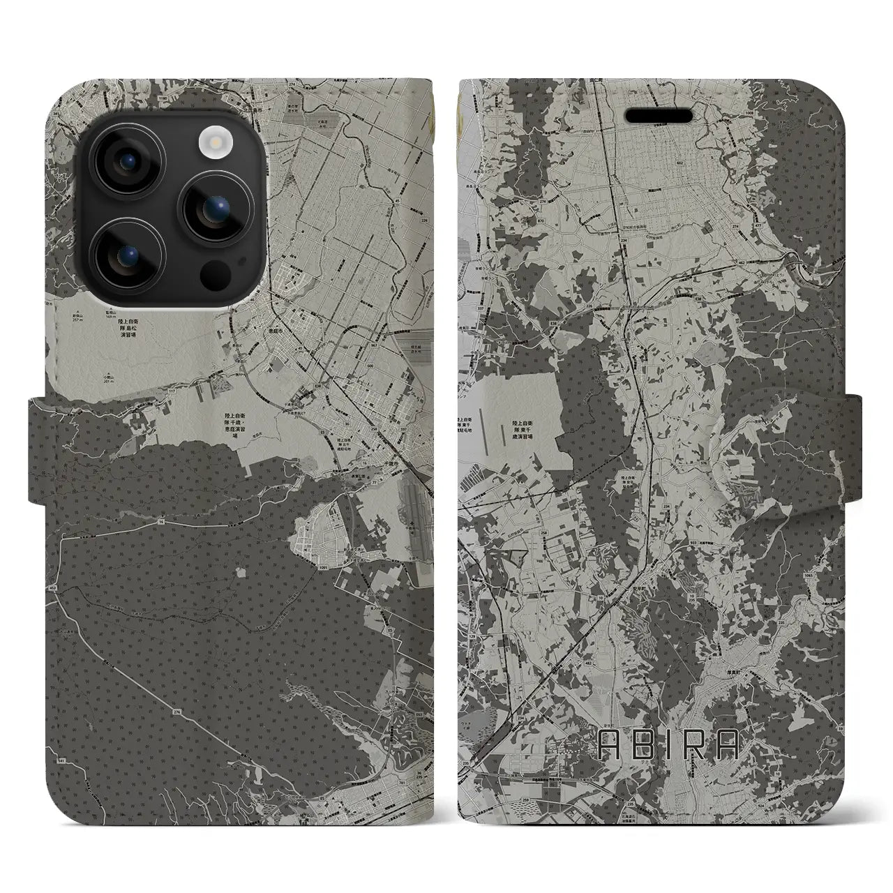 【安平(北海道)】地図柄iPhoneケース(手帳タイプ)モノトーン・iPhone 16 用