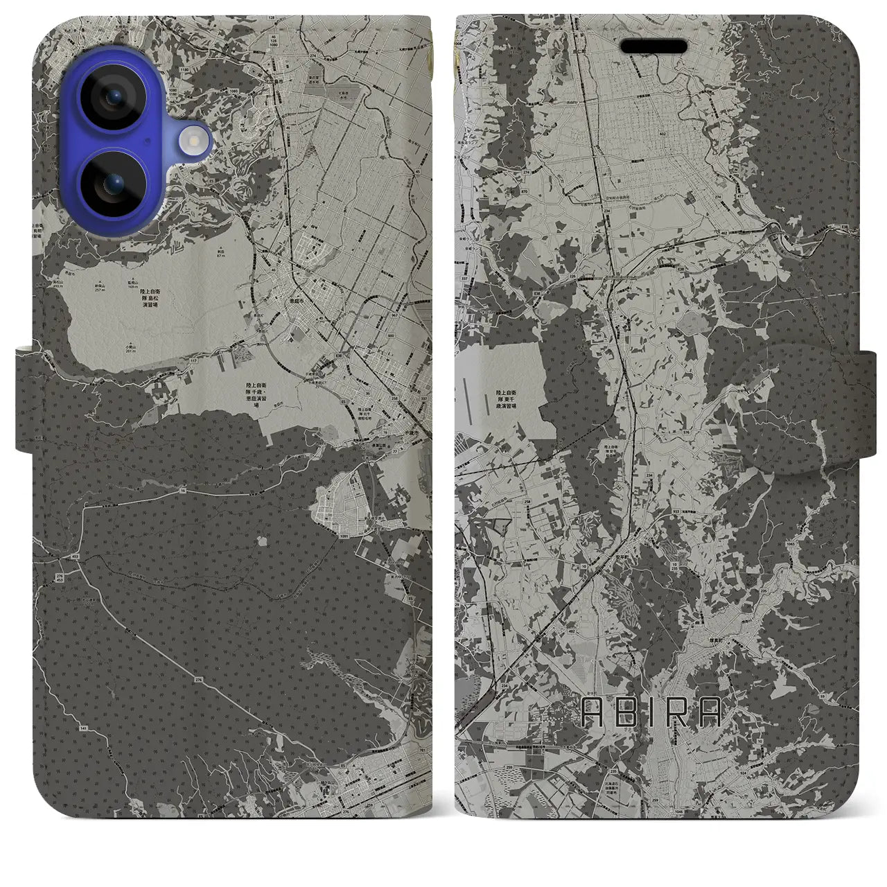 【安平(北海道)】地図柄iPhoneケース(手帳タイプ)モノトーン・iPhone 16 Pro Max 用