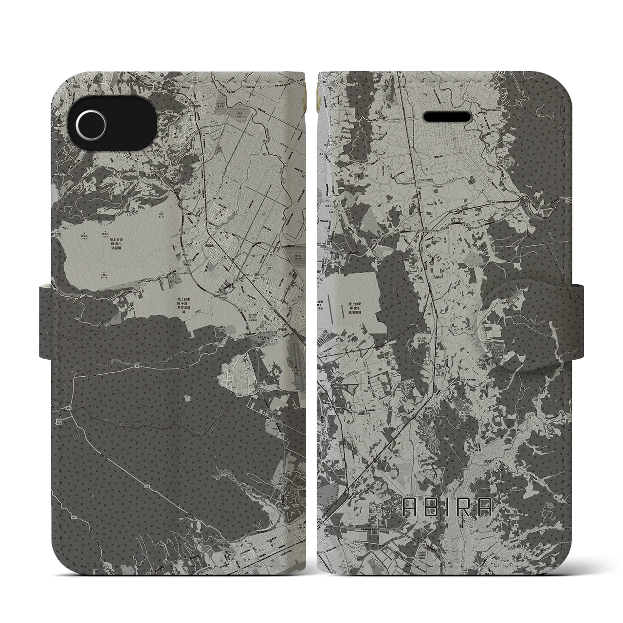 【安平(北海道)】地図柄iPhoneケース(手帳タイプ)モノトーン・iPhone SE(第3 / 第2世代) / 8 / 7 / 6s / 6 用