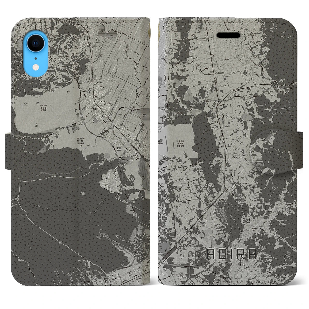 【安平(北海道)】地図柄iPhoneケース(手帳タイプ)モノトーン・iPhone XR 用
