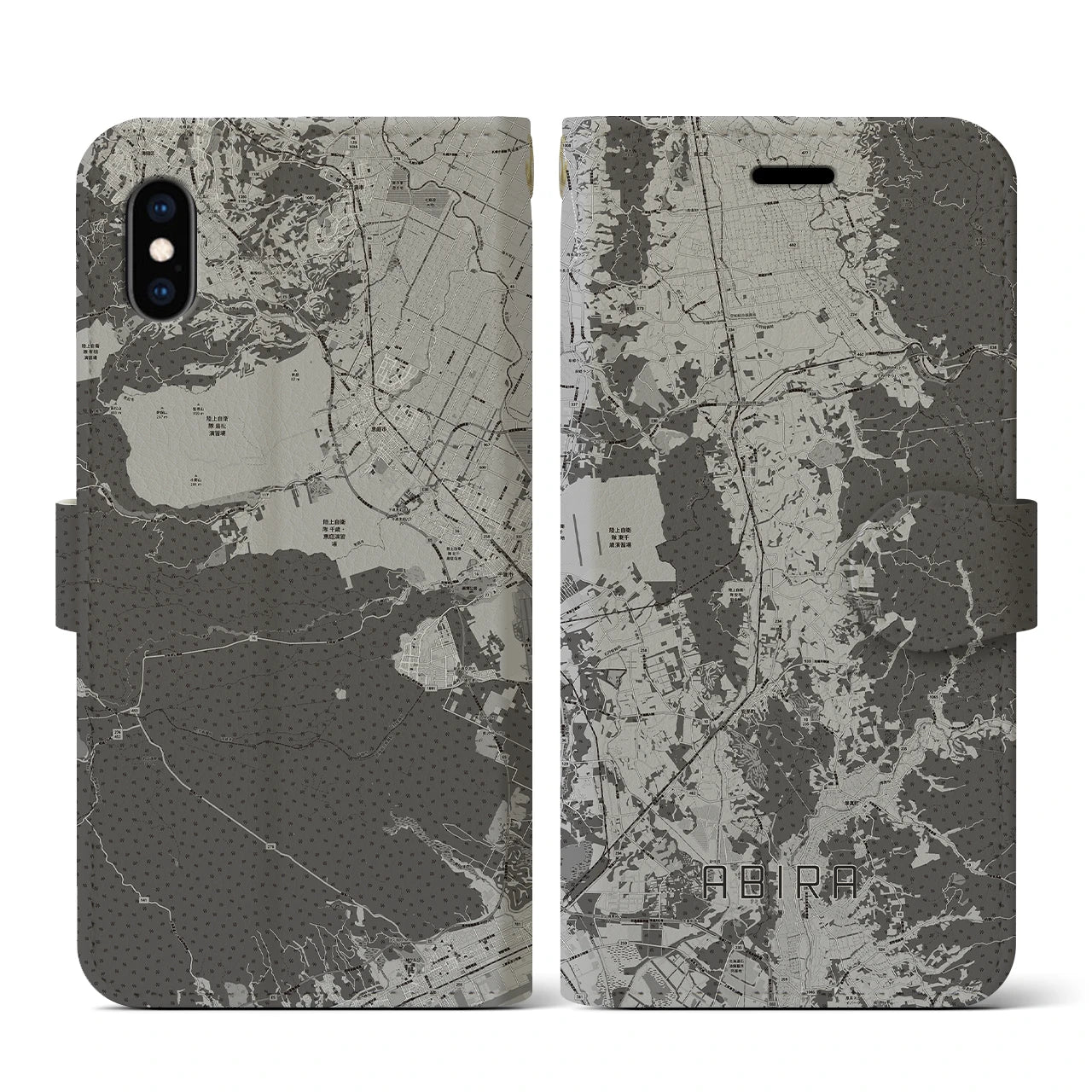 【安平(北海道)】地図柄iPhoneケース(手帳タイプ)モノトーン・iPhone XS / X 用