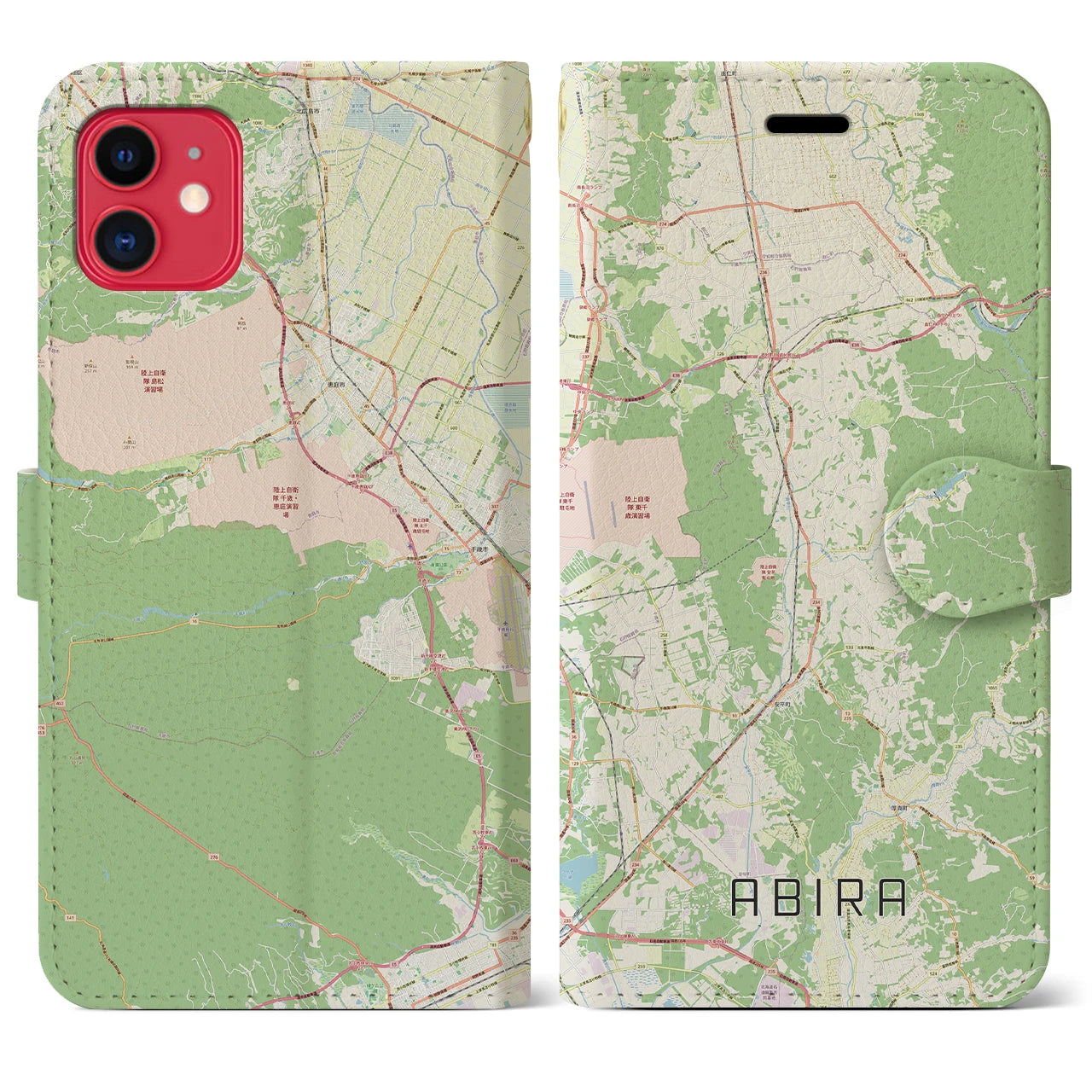 【安平(北海道)】地図柄iPhoneケース(手帳タイプ)ナチュラル・iPhone 11 用