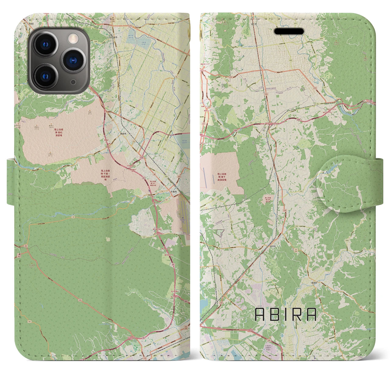 【安平(北海道)】地図柄iPhoneケース(手帳タイプ)ナチュラル・iPhone 11 Pro Max 用