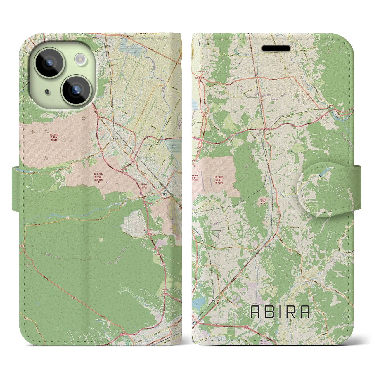 【安平(北海道)】地図柄iPhoneケース(手帳タイプ)ナチュラル・iPhone 15 用