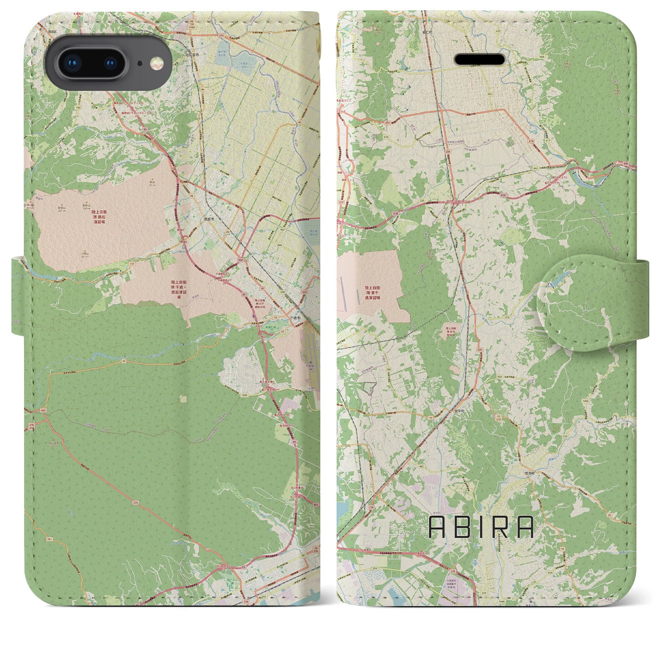 【安平(北海道)】地図柄iPhoneケース(手帳タイプ)ナチュラル・iPhone 8Plus /7Plus / 6sPlus / 6Plus 用