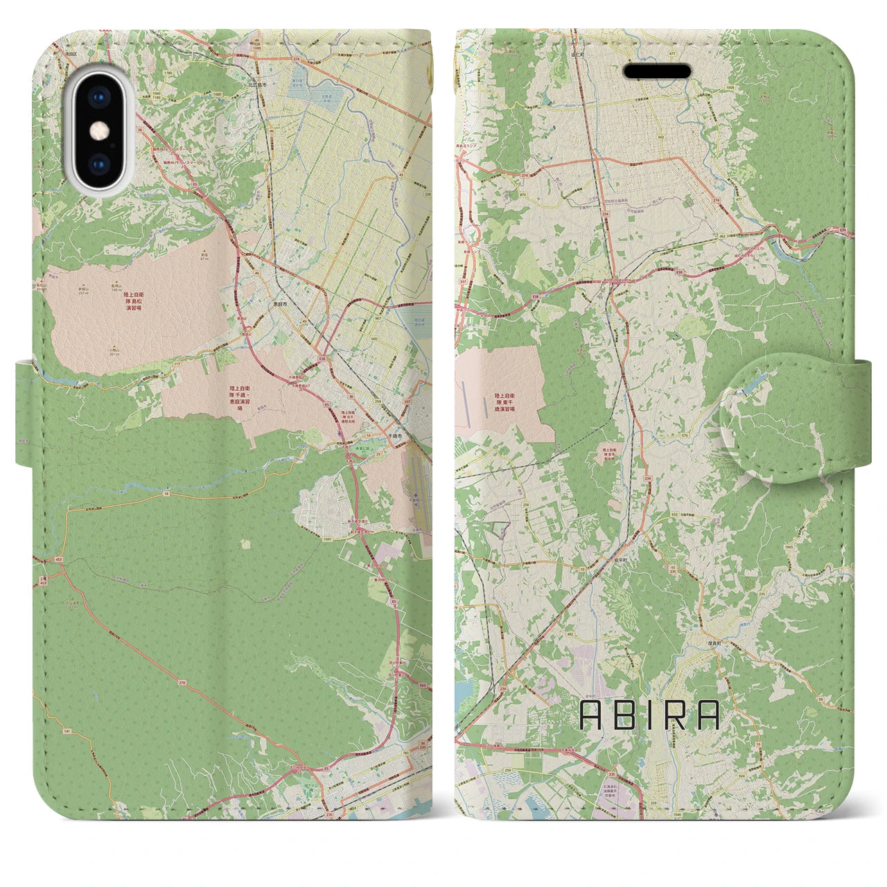 【安平(北海道)】地図柄iPhoneケース(手帳タイプ)ナチュラル・iPhone XS Max 用