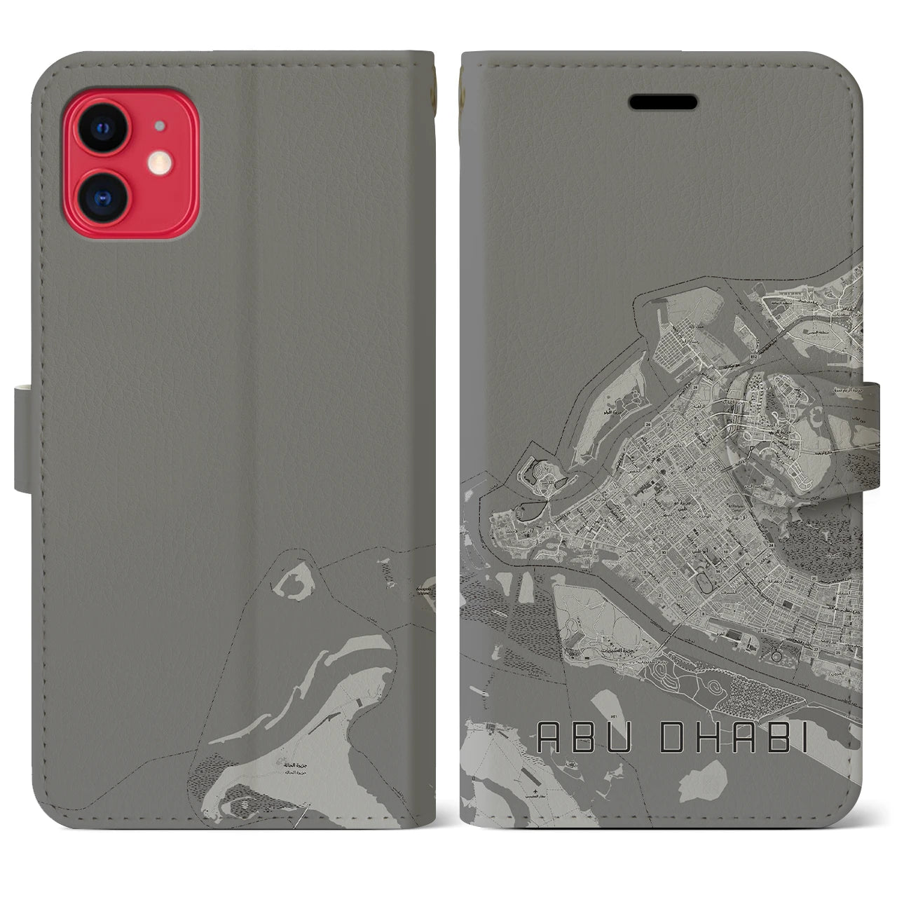 【アブダビ(アラブ首長国連邦)】地図柄iPhoneケース(手帳タイプ)モノトーン・iPhone 11 用