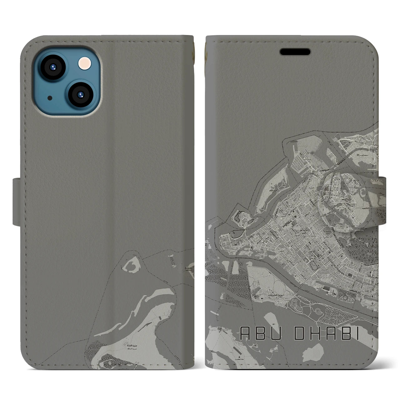 【アブダビ(アラブ首長国連邦)】地図柄iPhoneケース(手帳タイプ)モノトーン・iPhone 13 用