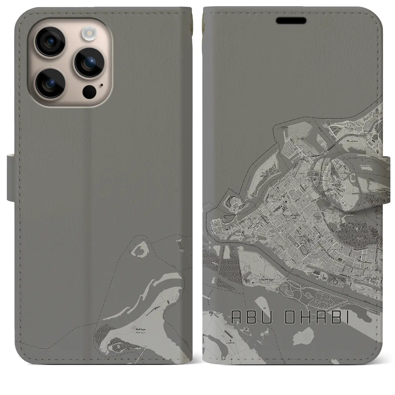 【アブダビ(アラブ首長国連邦)】地図柄iPhoneケース(手帳タイプ)モノトーン・iPhone 16 Plus 用