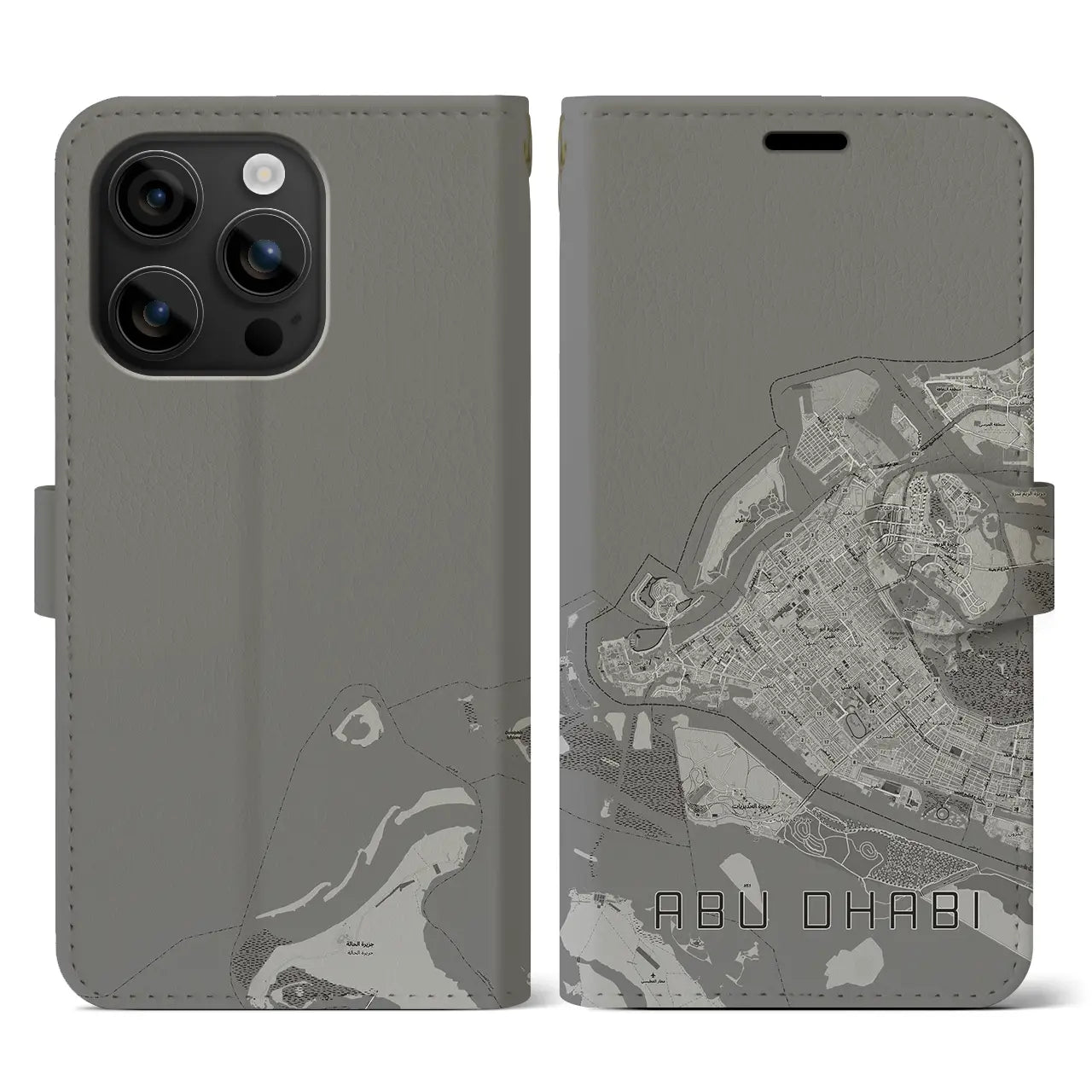 【アブダビ(アラブ首長国連邦)】地図柄iPhoneケース(手帳タイプ)モノトーン・iPhone 16 用