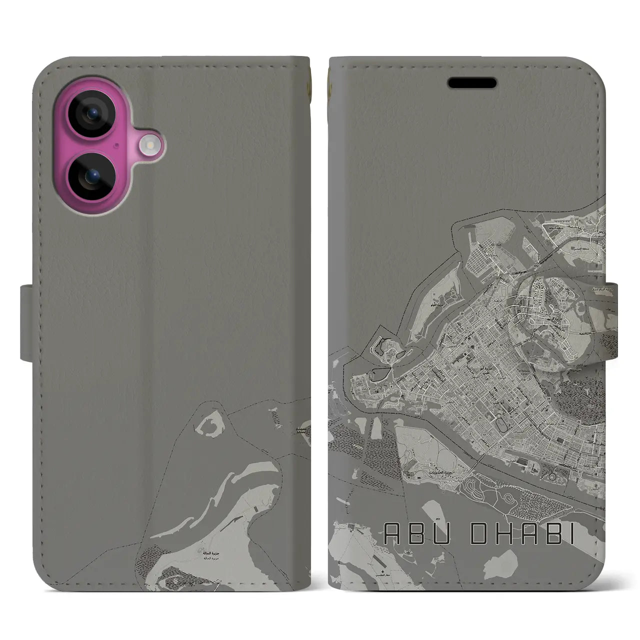 【アブダビ(アラブ首長国連邦)】地図柄iPhoneケース(手帳タイプ)モノトーン・iPhone 16 Pro 用