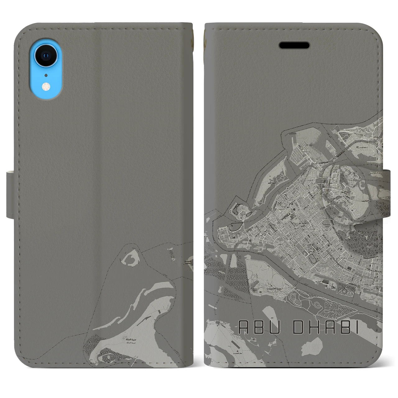 【アブダビ(アラブ首長国連邦)】地図柄iPhoneケース(手帳タイプ)モノトーン・iPhone XR 用