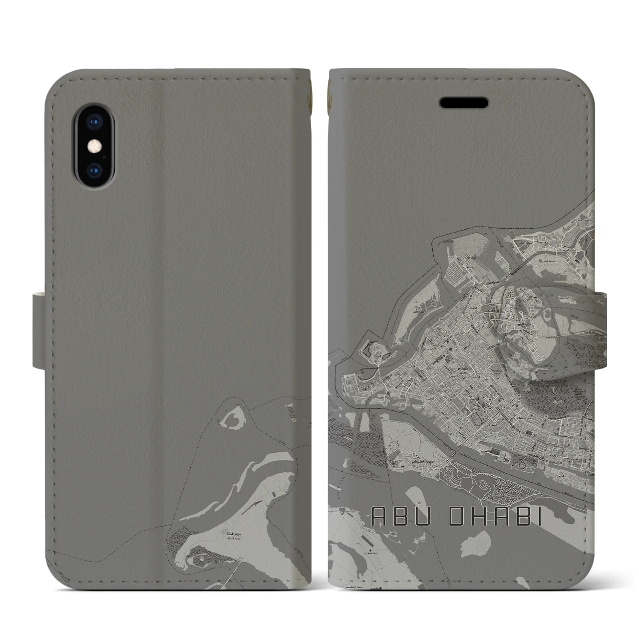 【アブダビ(アラブ首長国連邦)】地図柄iPhoneケース(手帳タイプ)モノトーン・iPhone XS / X 用