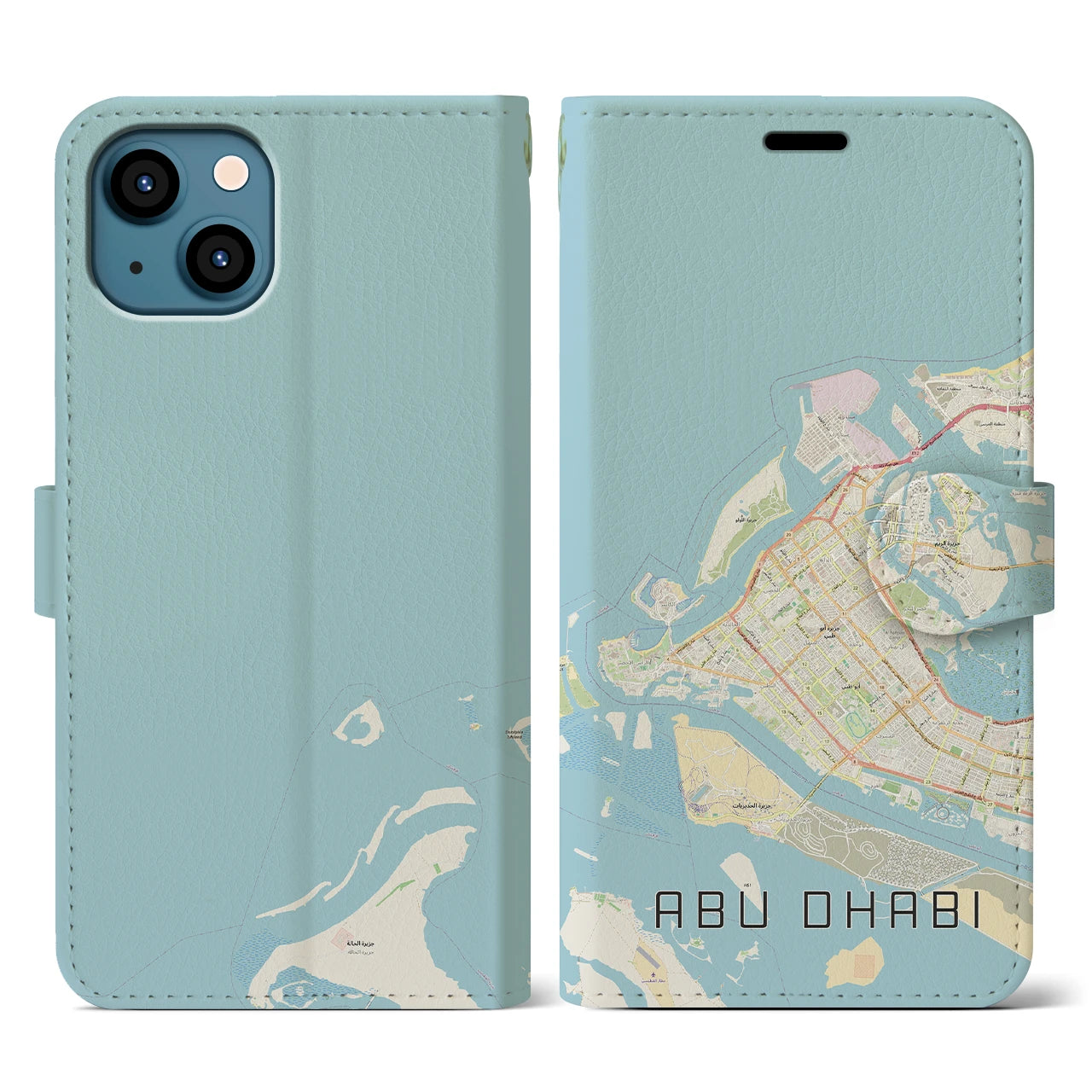 【アブダビ(アラブ首長国連邦)】地図柄iPhoneケース(手帳タイプ)ナチュラル・iPhone 13 用