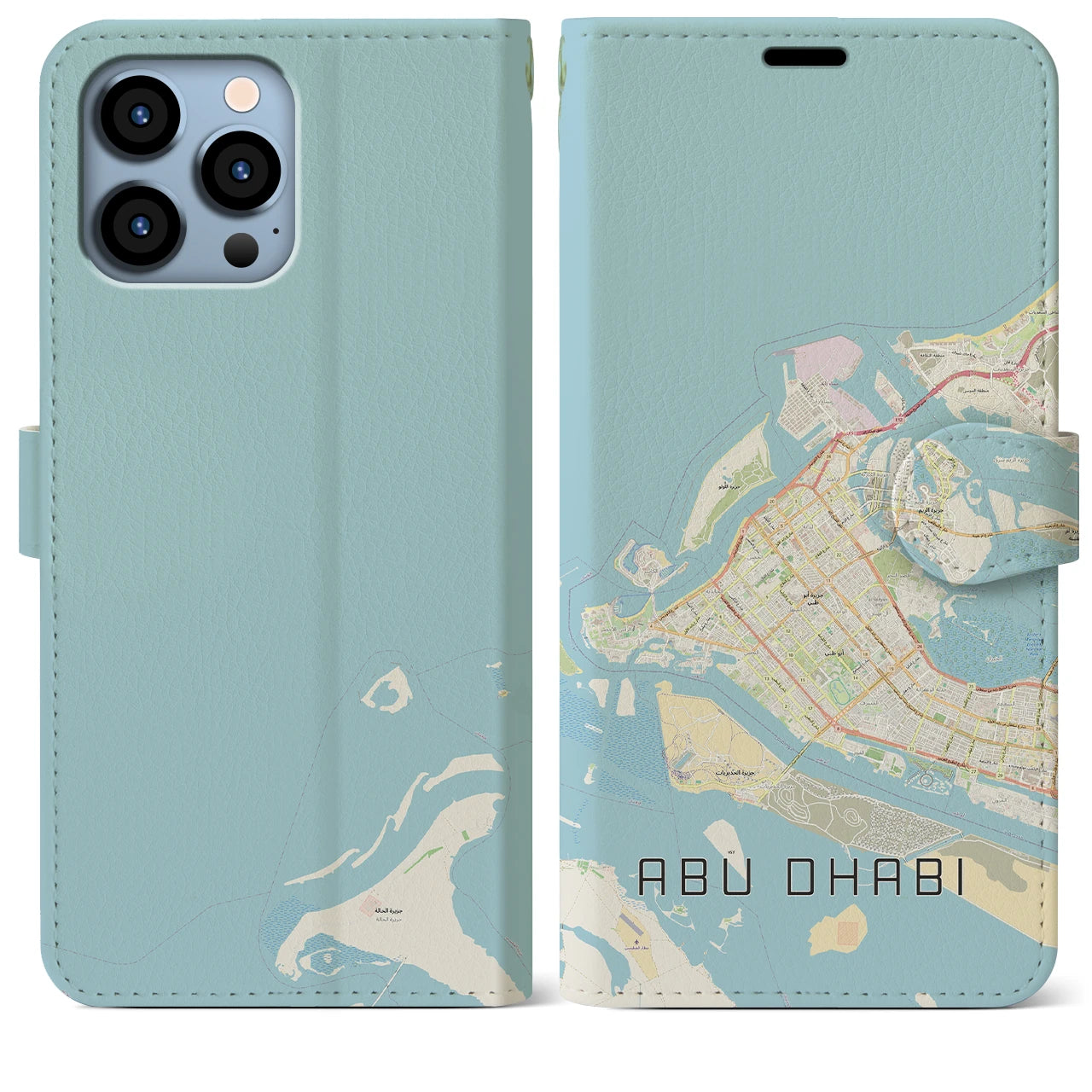 【アブダビ(アラブ首長国連邦)】地図柄iPhoneケース(手帳タイプ)ナチュラル・iPhone 13 Pro Max 用