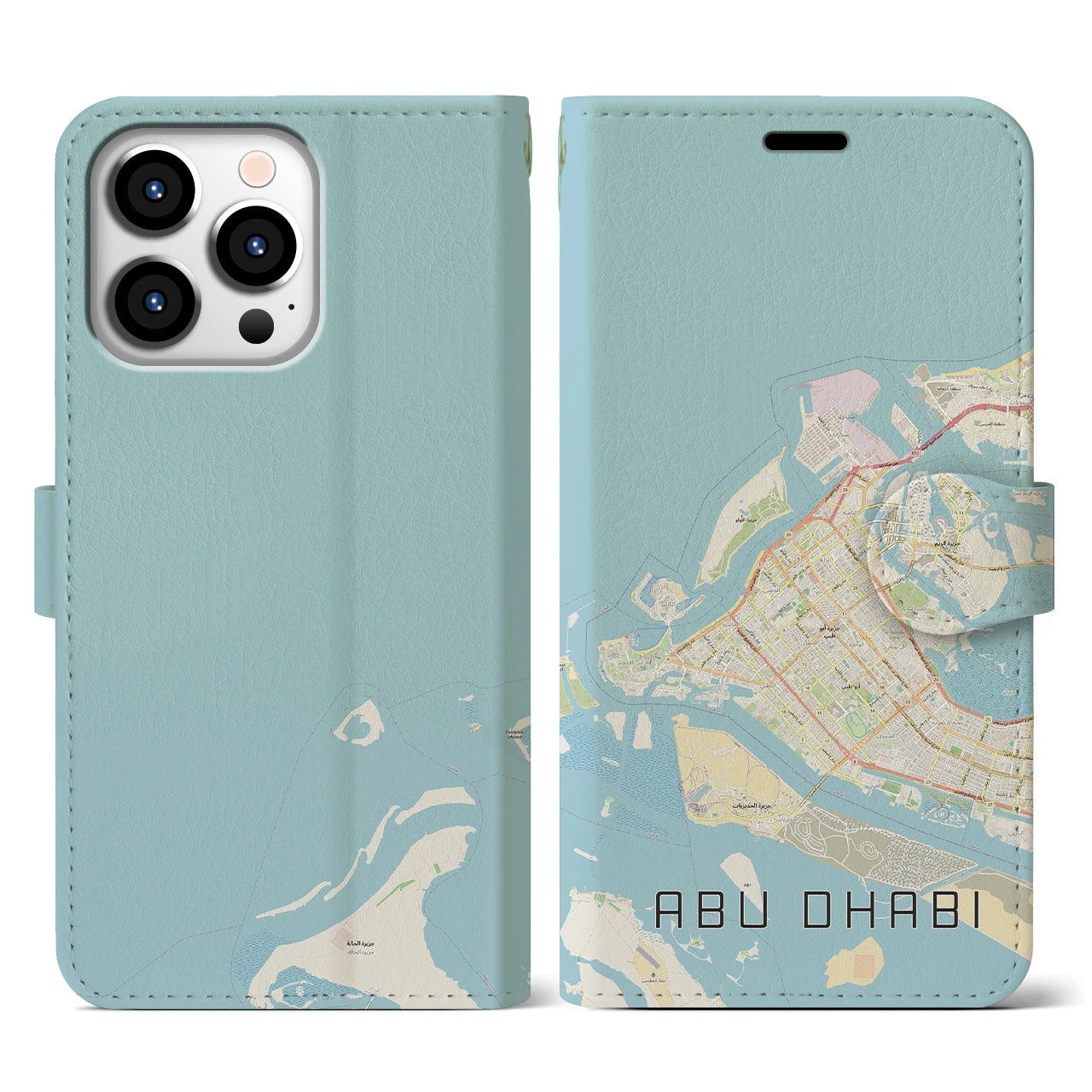【アブダビ(アラブ首長国連邦)】地図柄iPhoneケース(手帳タイプ)ナチュラル・iPhone 13 Pro 用