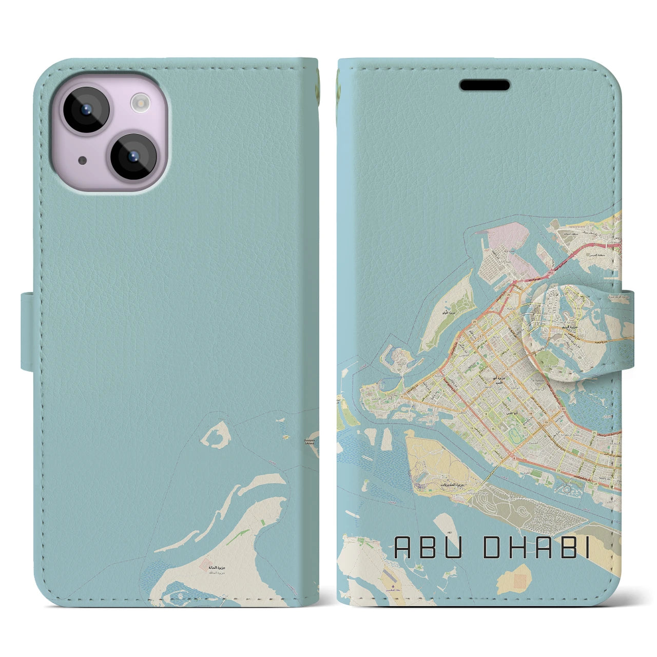 【アブダビ(アラブ首長国連邦)】地図柄iPhoneケース(手帳タイプ)ナチュラル・iPhone 14 用