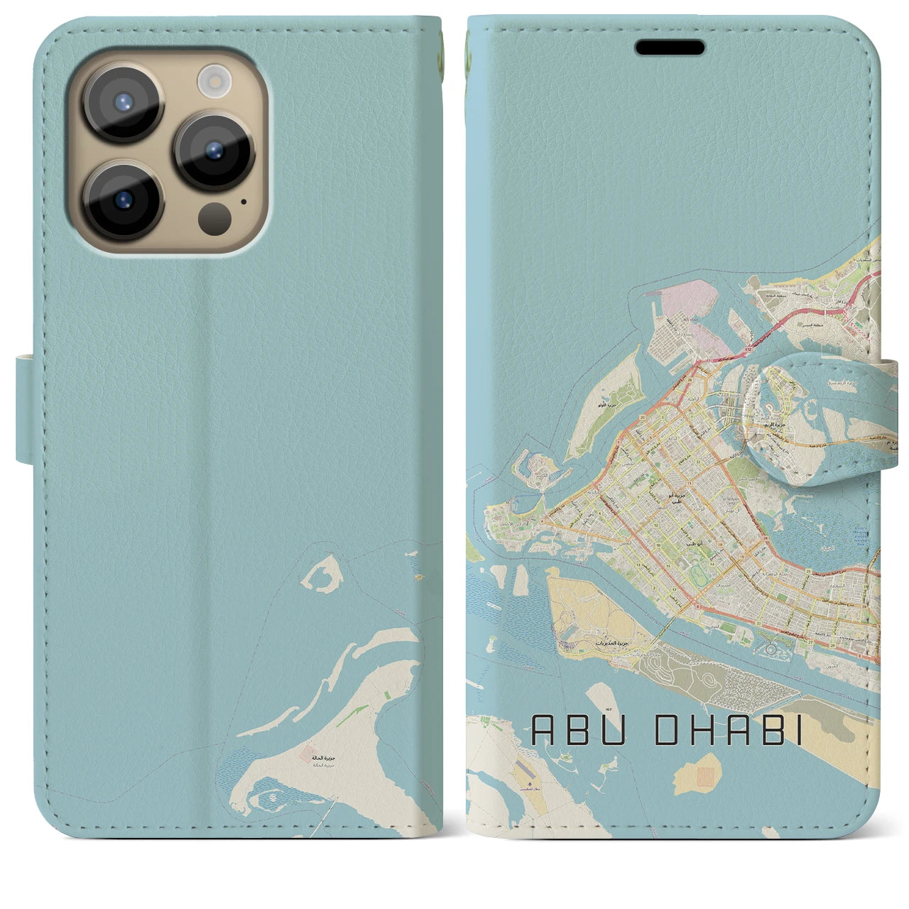 【アブダビ(アラブ首長国連邦)】地図柄iPhoneケース(手帳タイプ)ナチュラル・iPhone 14 Pro Max 用