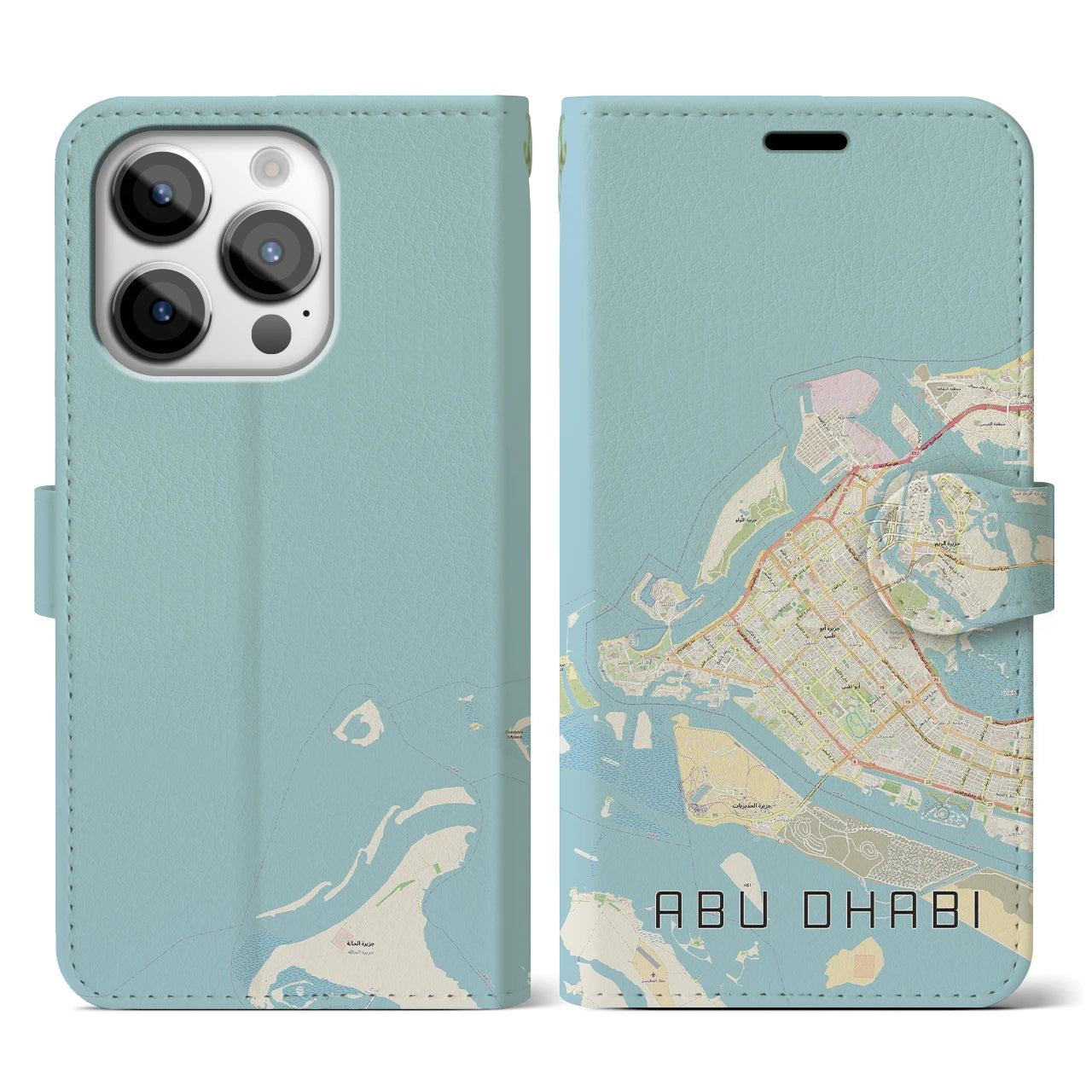 【アブダビ(アラブ首長国連邦)】地図柄iPhoneケース(手帳タイプ)ナチュラル・iPhone 14 Pro 用