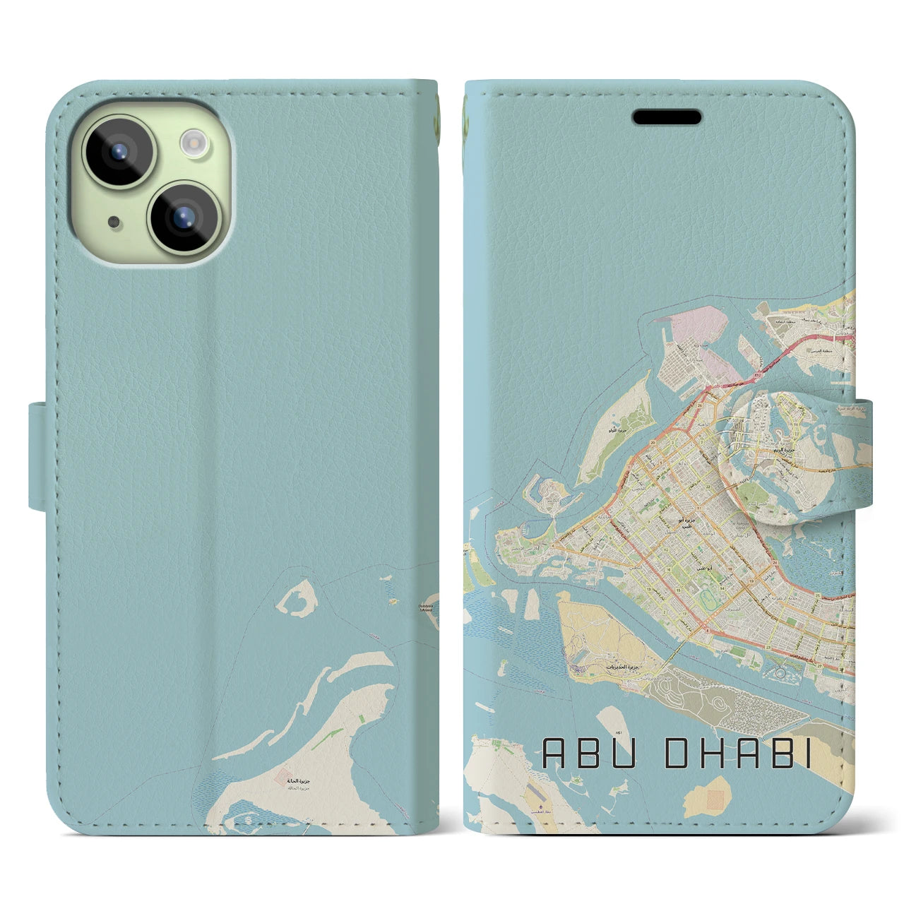 【アブダビ(アラブ首長国連邦)】地図柄iPhoneケース(手帳タイプ)ナチュラル・iPhone 15 用