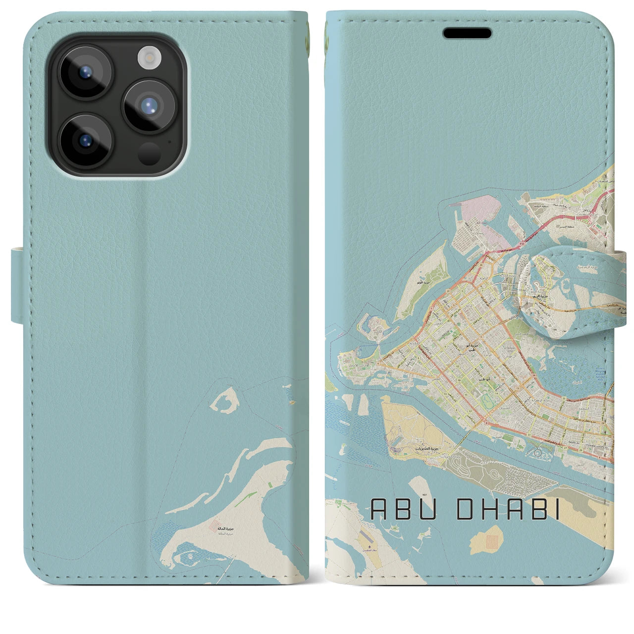 【アブダビ(アラブ首長国連邦)】地図柄iPhoneケース(手帳タイプ)ナチュラル・iPhone 15 Pro Max 用
