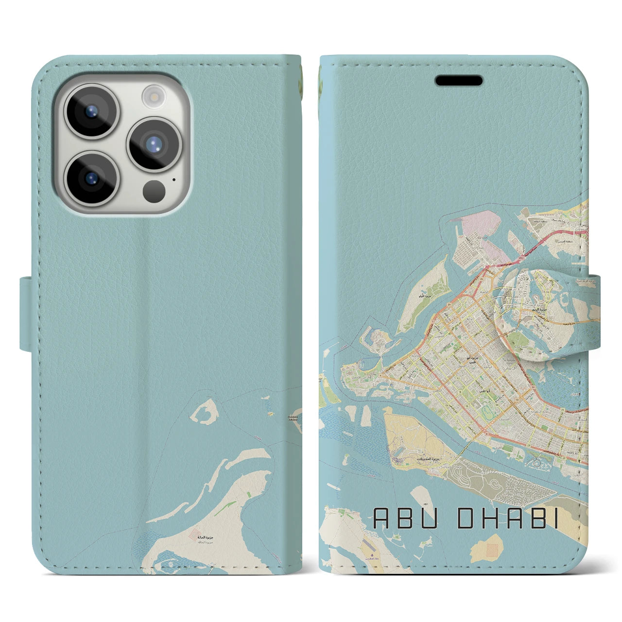 【アブダビ(アラブ首長国連邦)】地図柄iPhoneケース(手帳タイプ)ナチュラル・iPhone 15 Pro 用