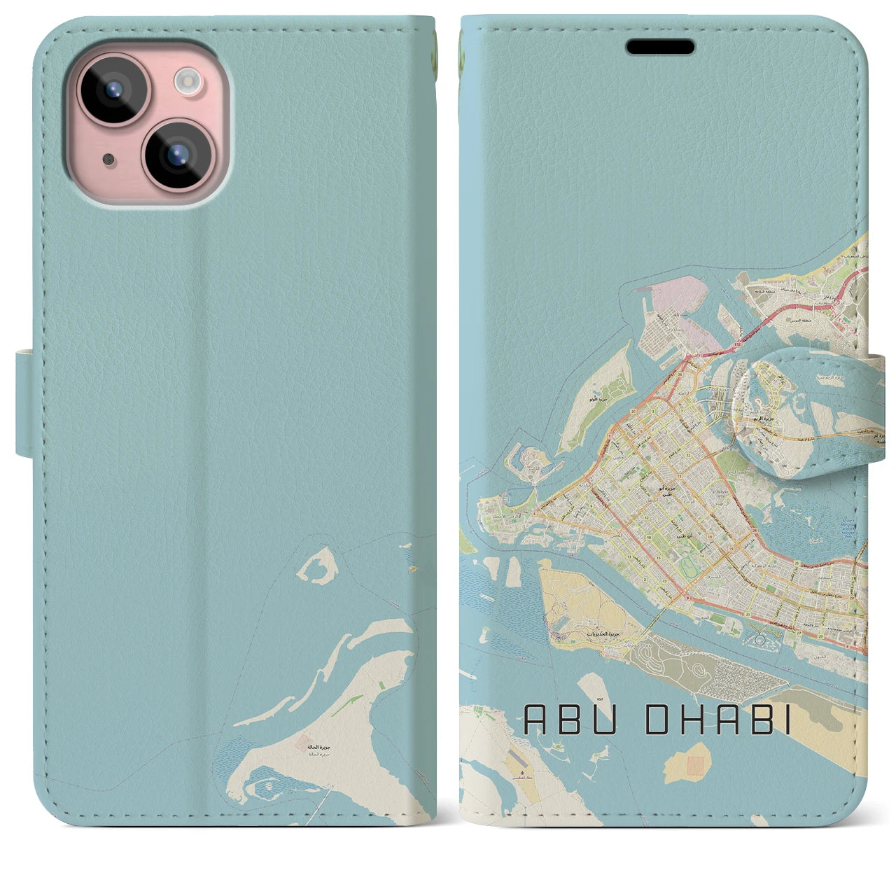 【アブダビ(アラブ首長国連邦)】地図柄iPhoneケース(手帳タイプ)ナチュラル・iPhone 15 Plus 用