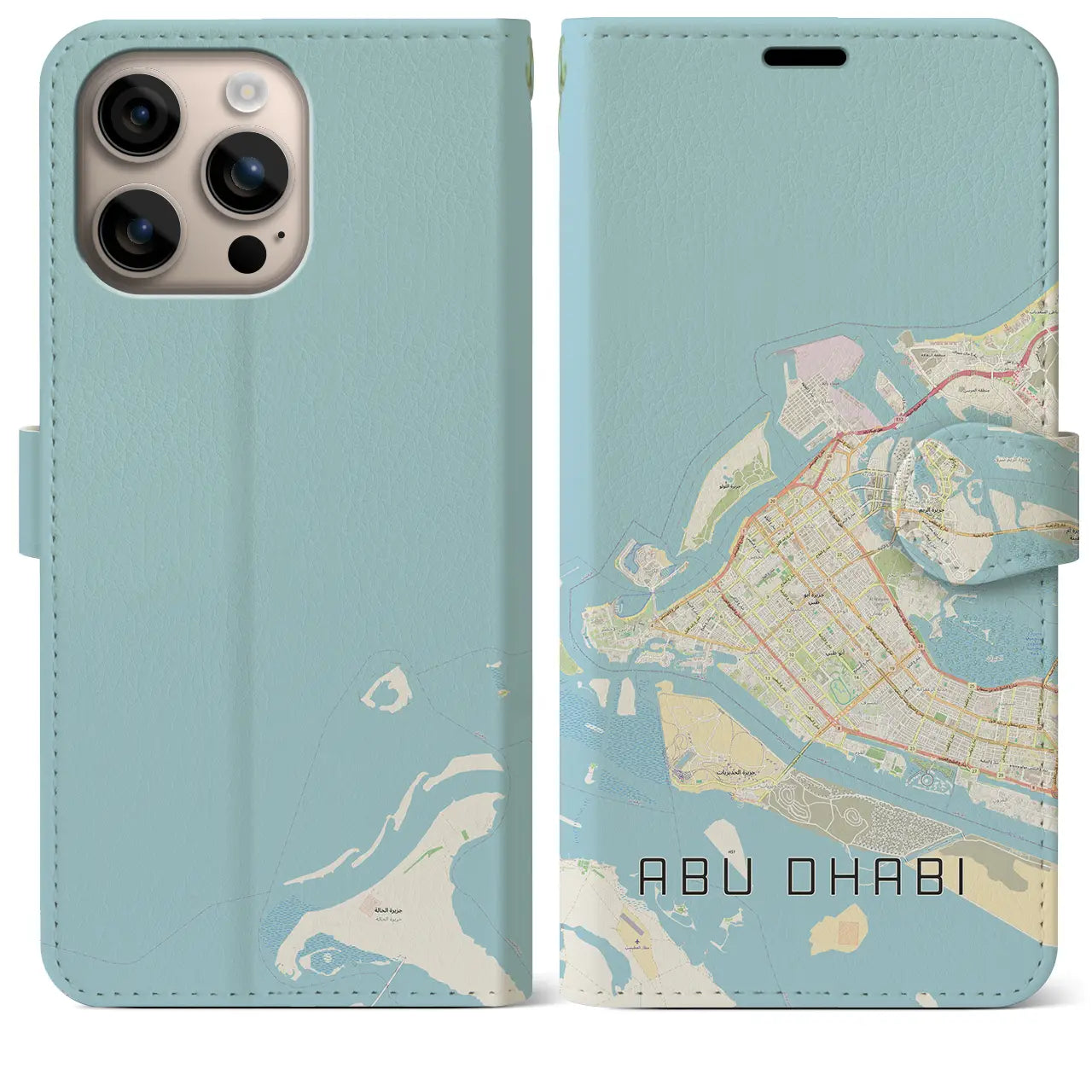 【アブダビ(アラブ首長国連邦)】地図柄iPhoneケース(手帳タイプ)ナチュラル・iPhone 16 Plus 用