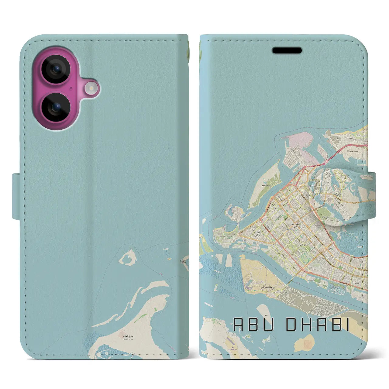 【アブダビ(アラブ首長国連邦)】地図柄iPhoneケース(手帳タイプ)ナチュラル・iPhone 16 Pro 用