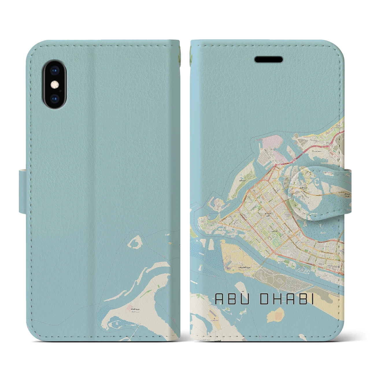 【アブダビ(アラブ首長国連邦)】地図柄iPhoneケース(手帳タイプ)ナチュラル・iPhone XS / X 用