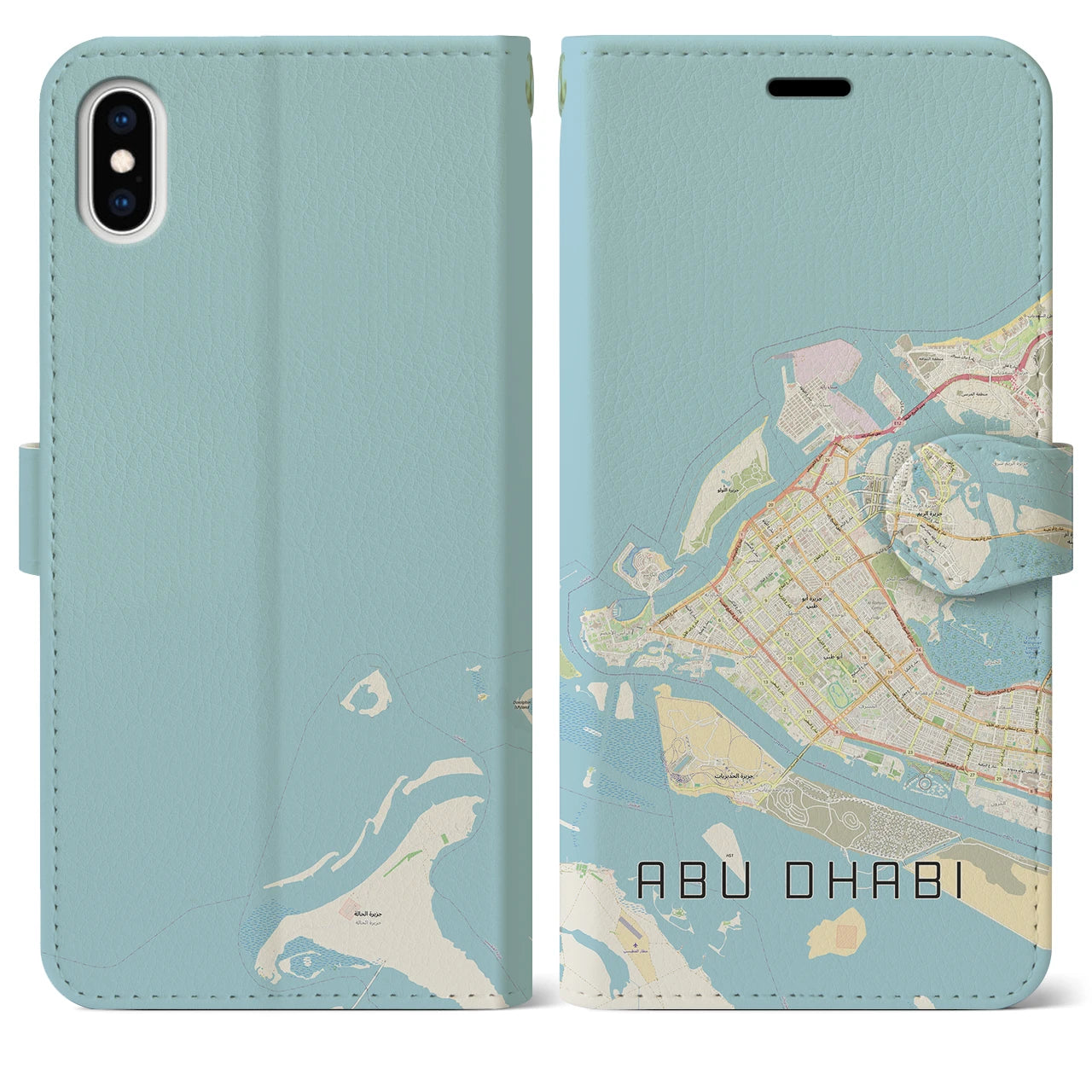 【アブダビ(アラブ首長国連邦)】地図柄iPhoneケース(手帳タイプ)ナチュラル・iPhone XS Max 用